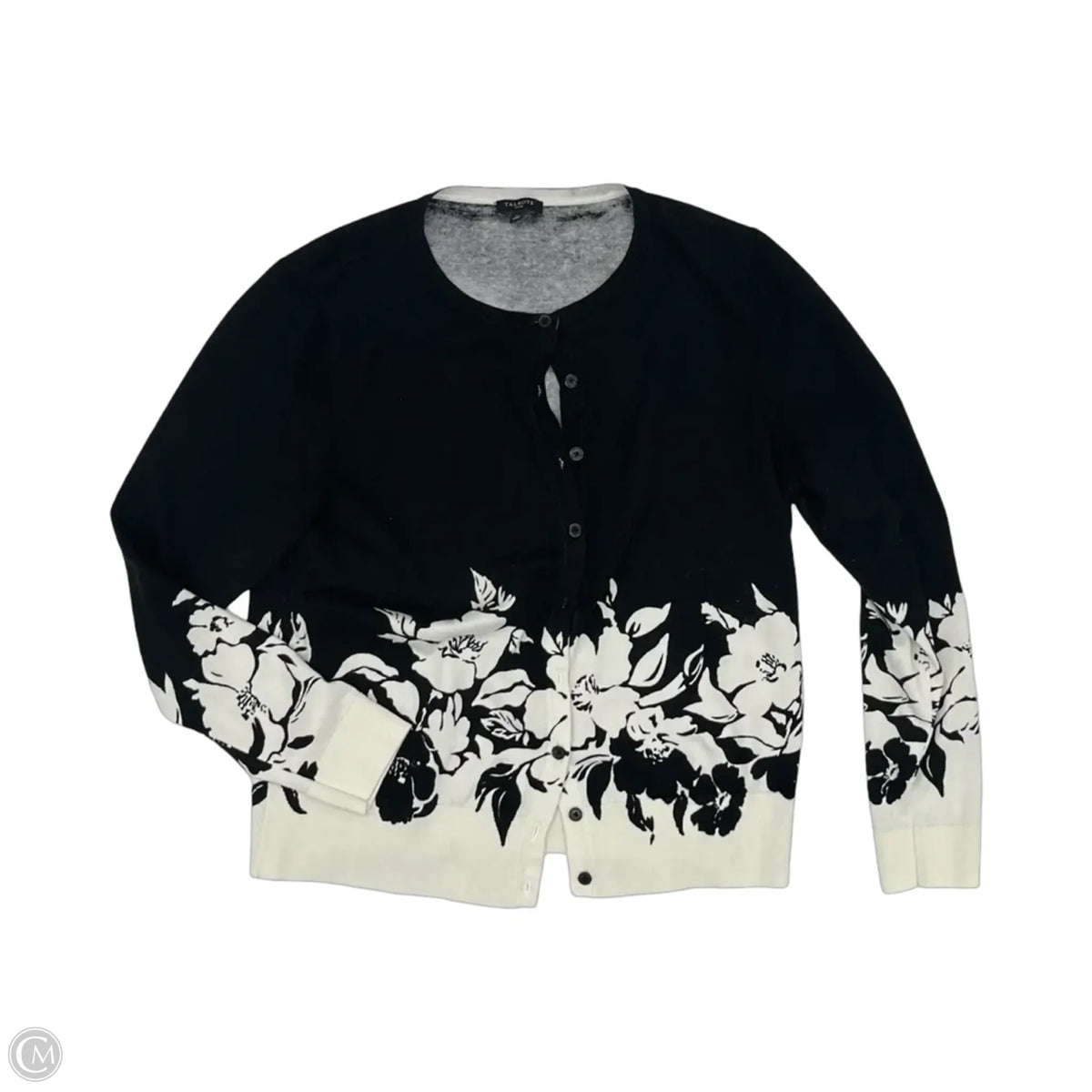 Sweater Cardigan By Talbots In Black & White, Size: Lp