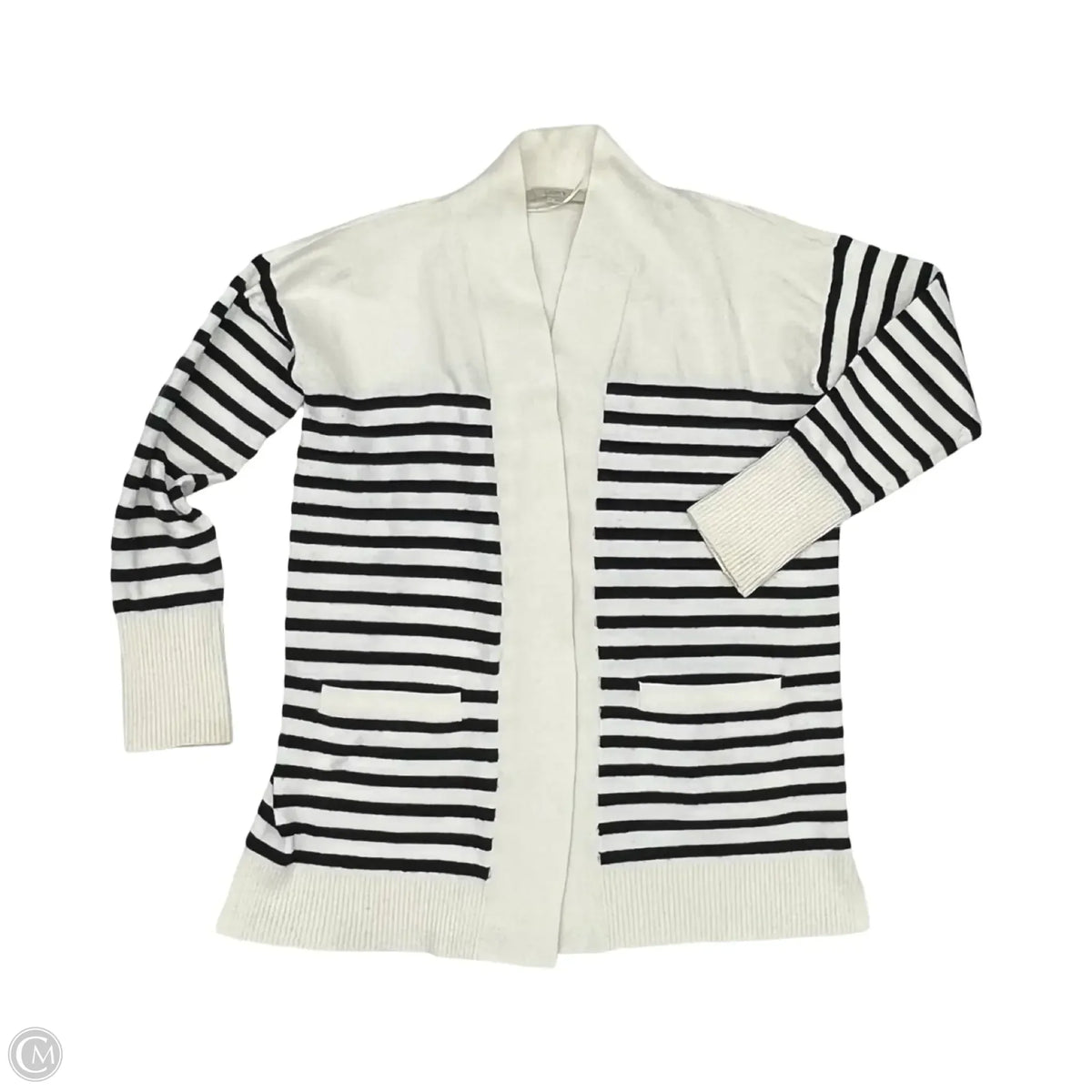 Sweater Cardigan By Loft In Blue & White, Size: S