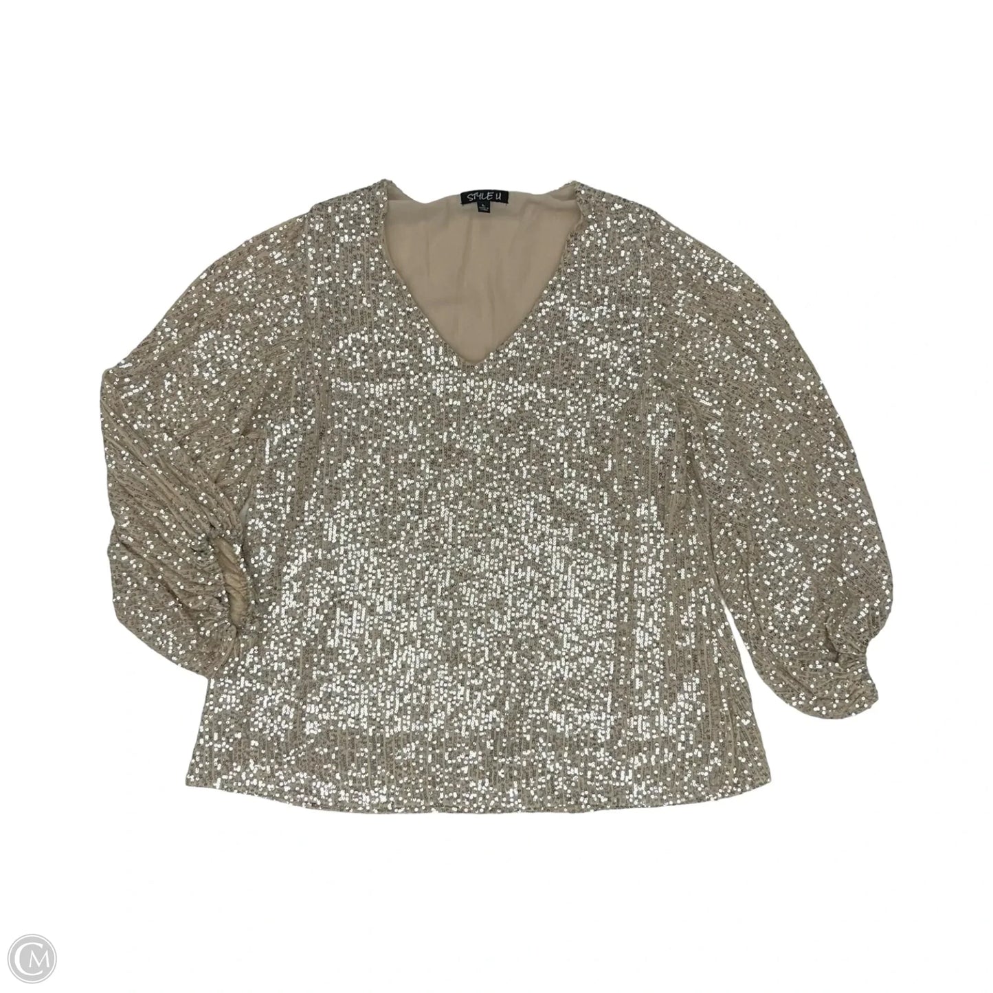 Blouse Long Sleeve By Clothes Mentor In Cream & Silver, Size: L