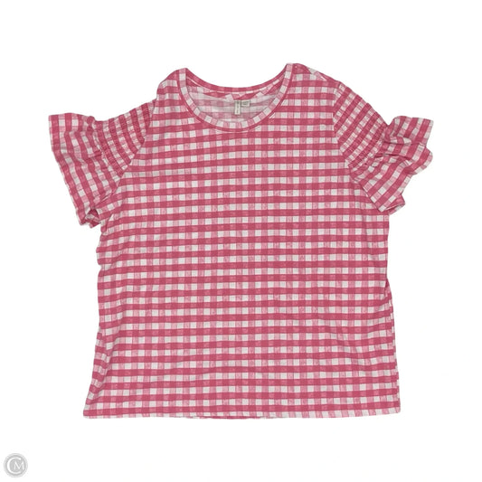 Top Short Sleeve By Cato In Pink & White, Size: 2x