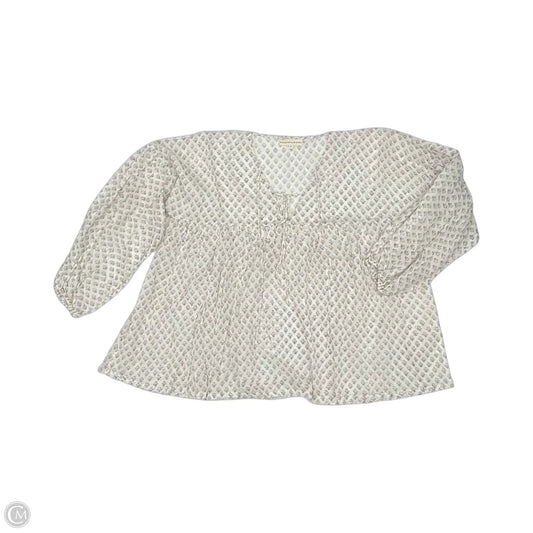 Blouse 3/4 Sleeve By Cmb In Tan & White, Size: Xl