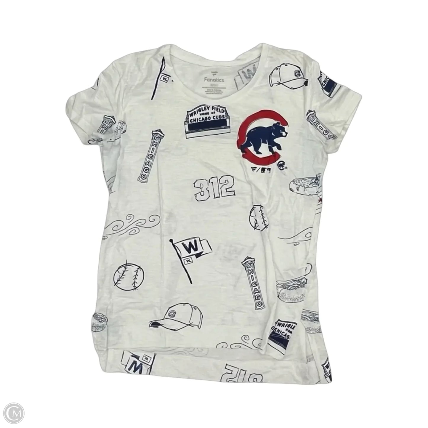 Athletic Top Short Sleeve By Fanatics In Blue & Red & White, Size: S