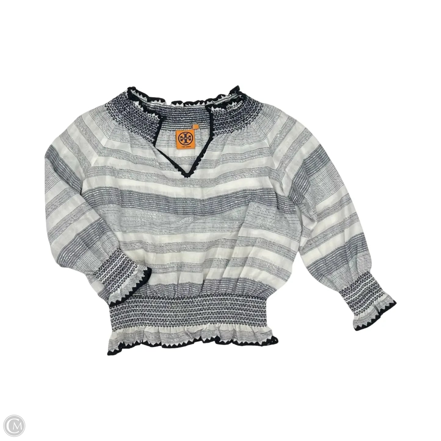 Blouse Designer By Tory Burch In Blue & White, Size: Xs