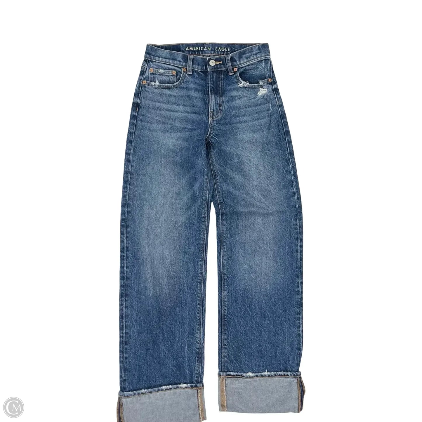 Jeans Wide Leg By American Eagle In Blue Denim, Size: 00
