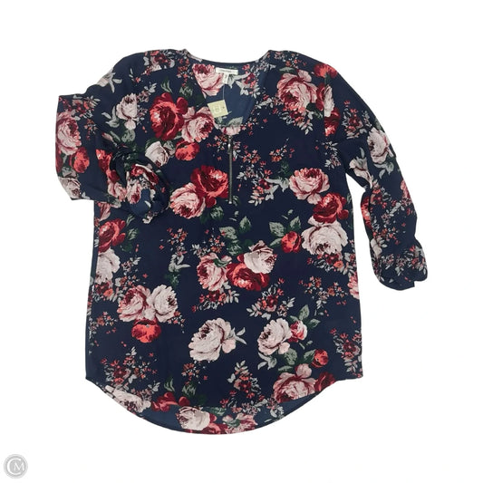 Blouse 3/4 Sleeve By Maurices In Blue & Red, Size: L