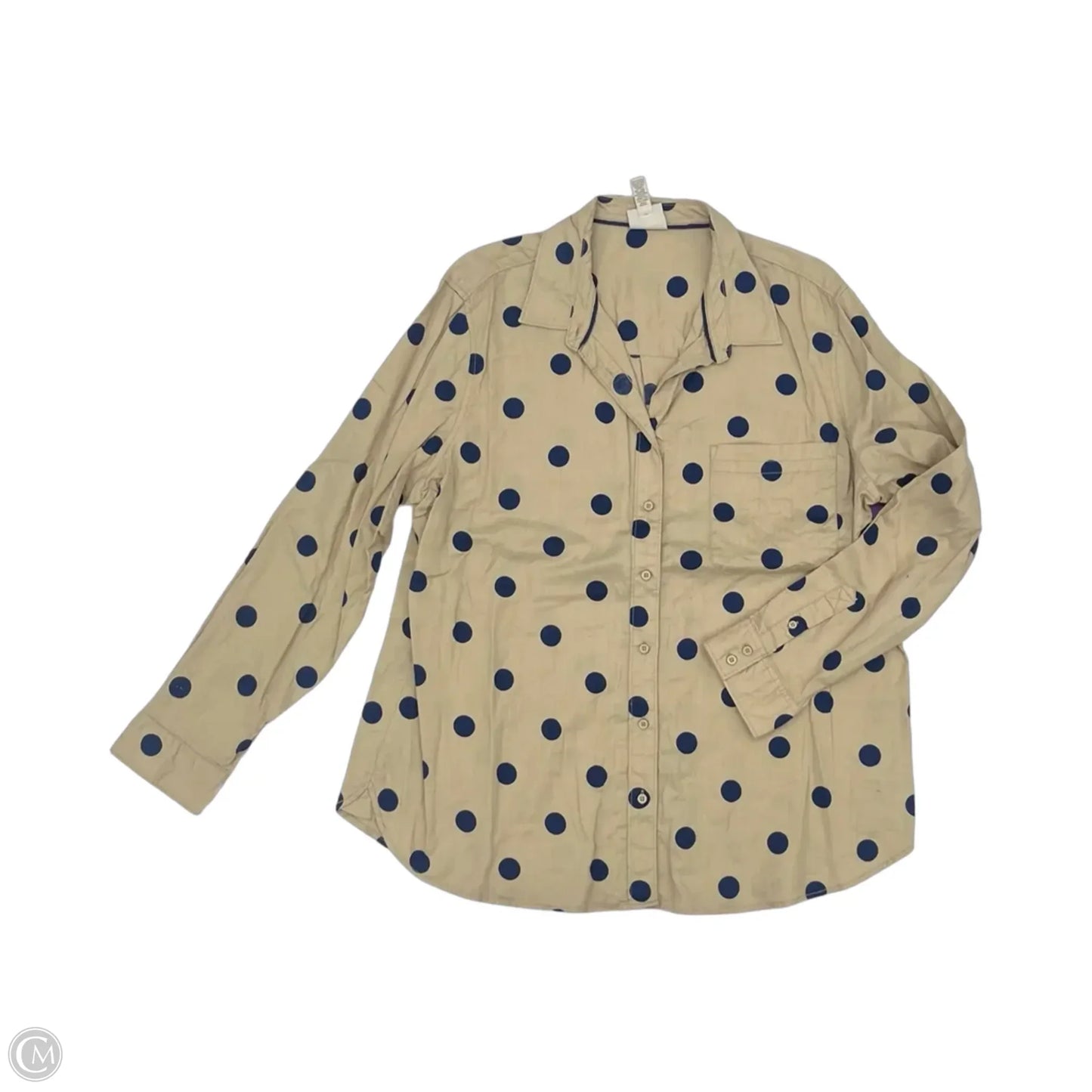 Blouse Long Sleeve By St Johns Bay In Blue & Tan, Size: Xxl