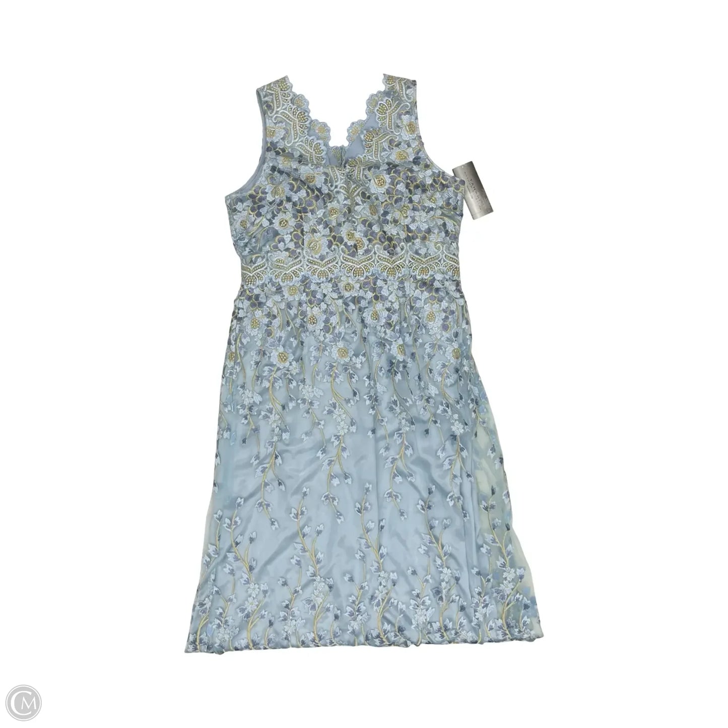 Dress Party Long By Tahari By Arthur Levine In Blue & Gold, Size: 14