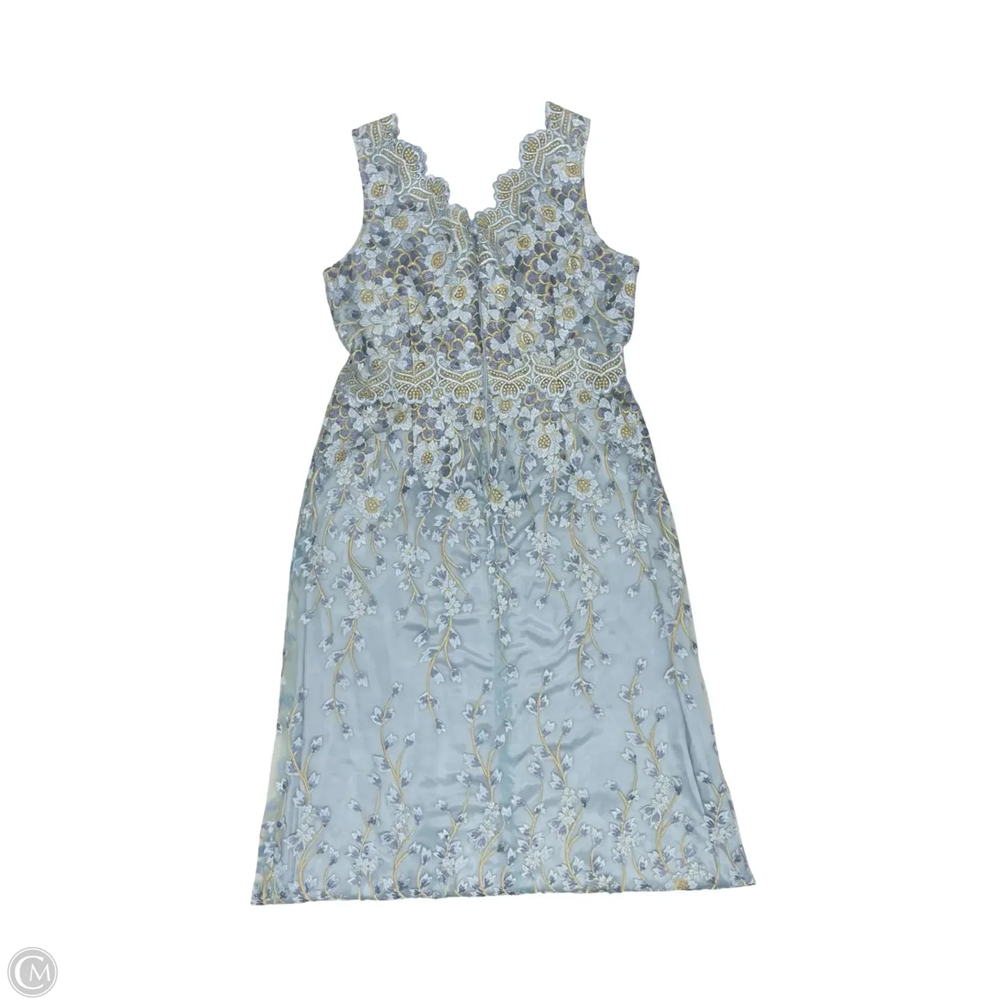 Dress Party Long By Tahari By Arthur Levine In Blue & Gold, Size: 14