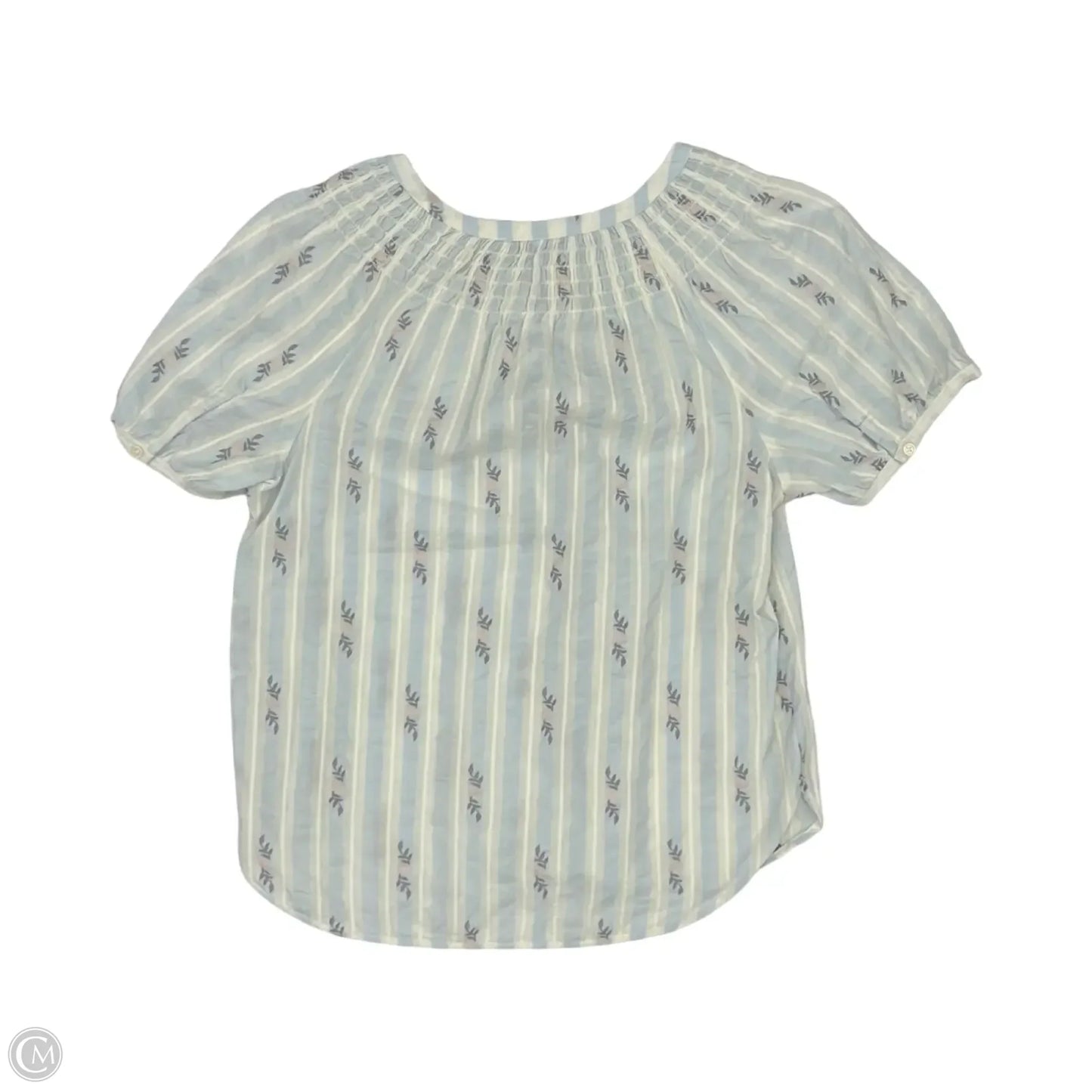Blouse Short Sleeve By Loft In Blue & Cream, Size: S