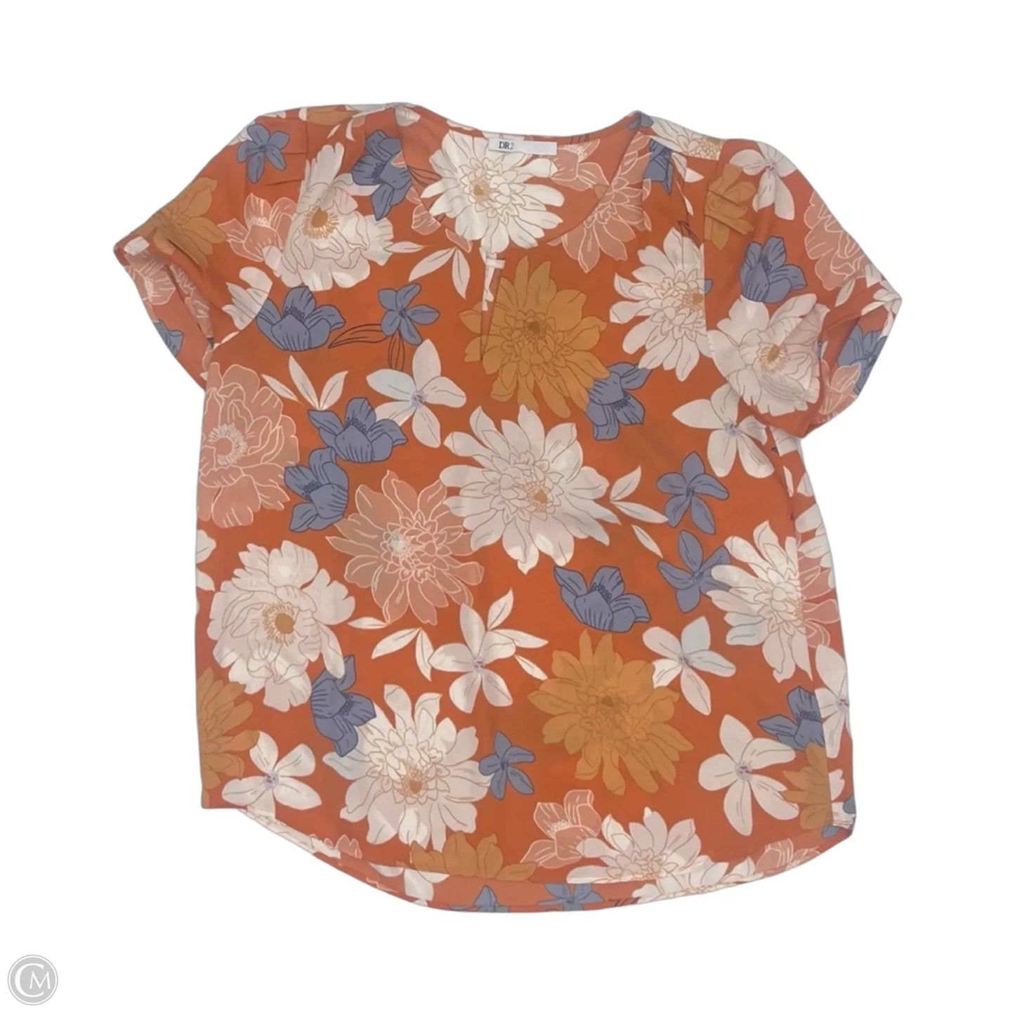 Blouse Short Sleeve By Dr2 In Orange & White, Size: L