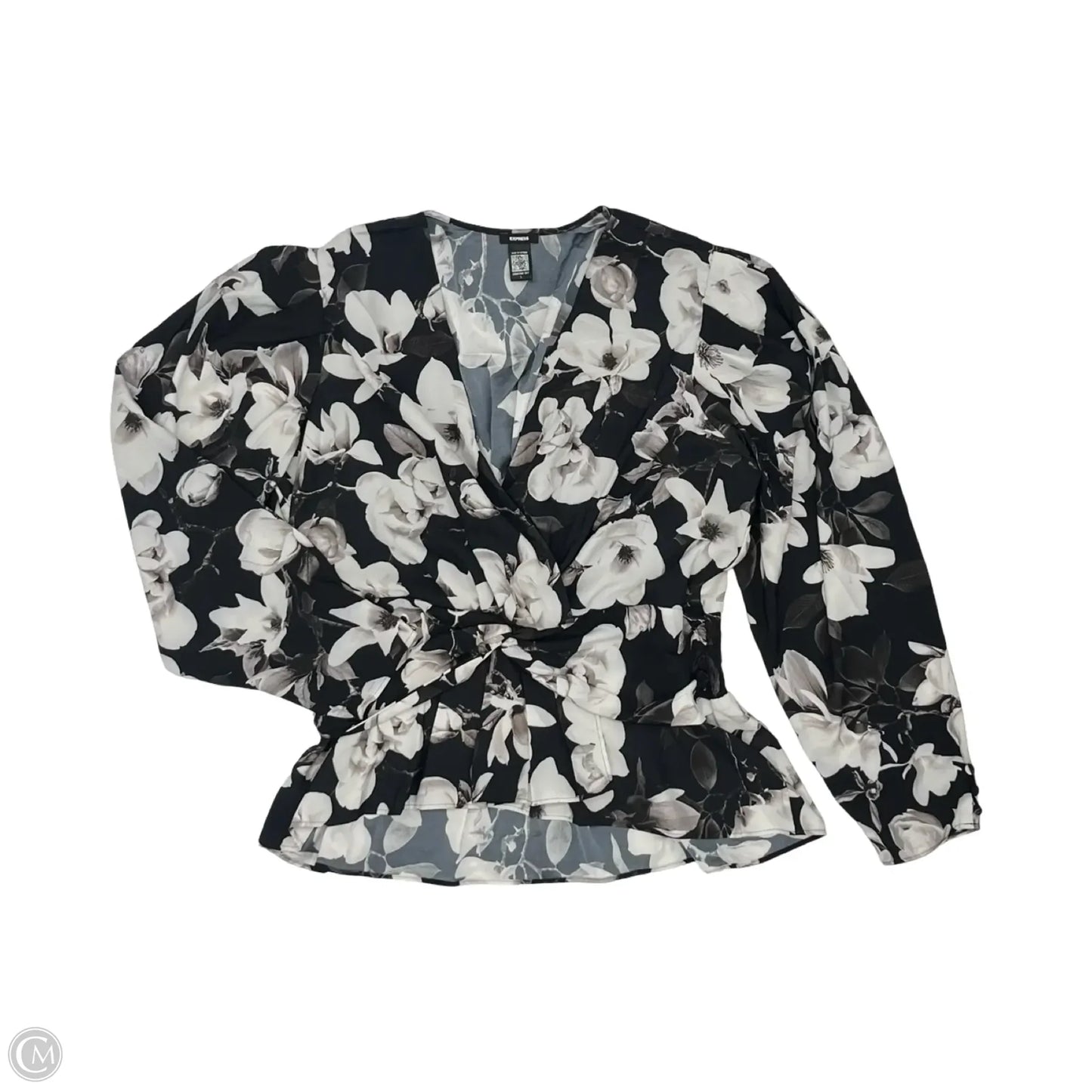 Blouse Long Sleeve By Express In Black & White, Size: L