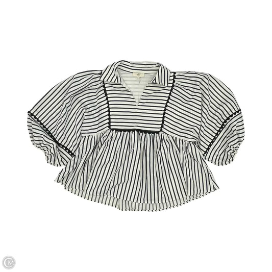 Blouse 3/4 Sleeve By Entro In Blue & Cream, Size: M