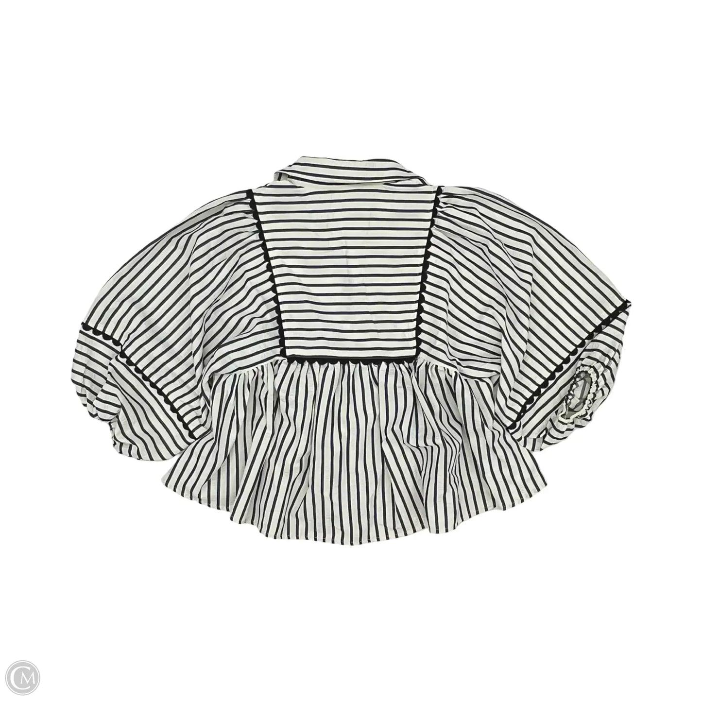 Blouse 3/4 Sleeve By Entro In Blue & Cream, Size: M