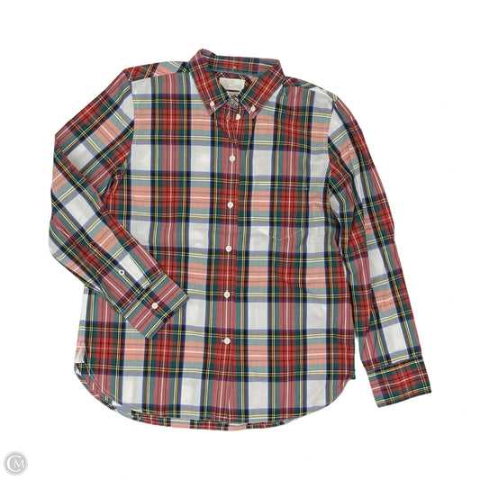 Blouse Long Sleeve By J. Crew In Plaid Pattern, Size: M