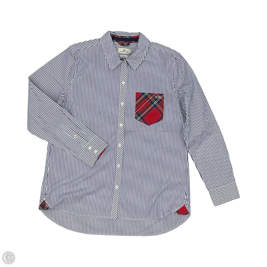 Blouse Long Sleeve By Vineyard Vines In Blue & White, Size: M