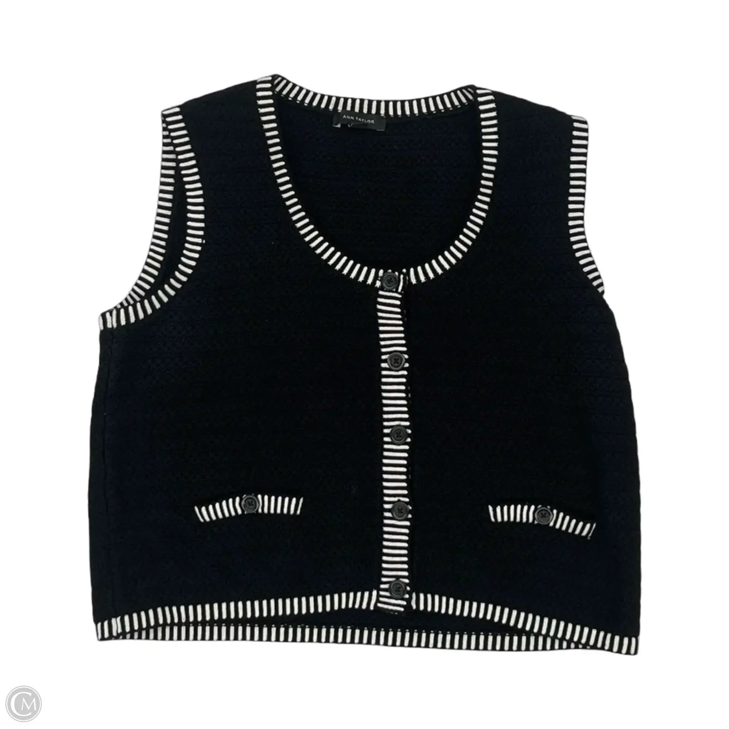 Vest Sweater By Ann Taylor In Black & White, Size: Xl