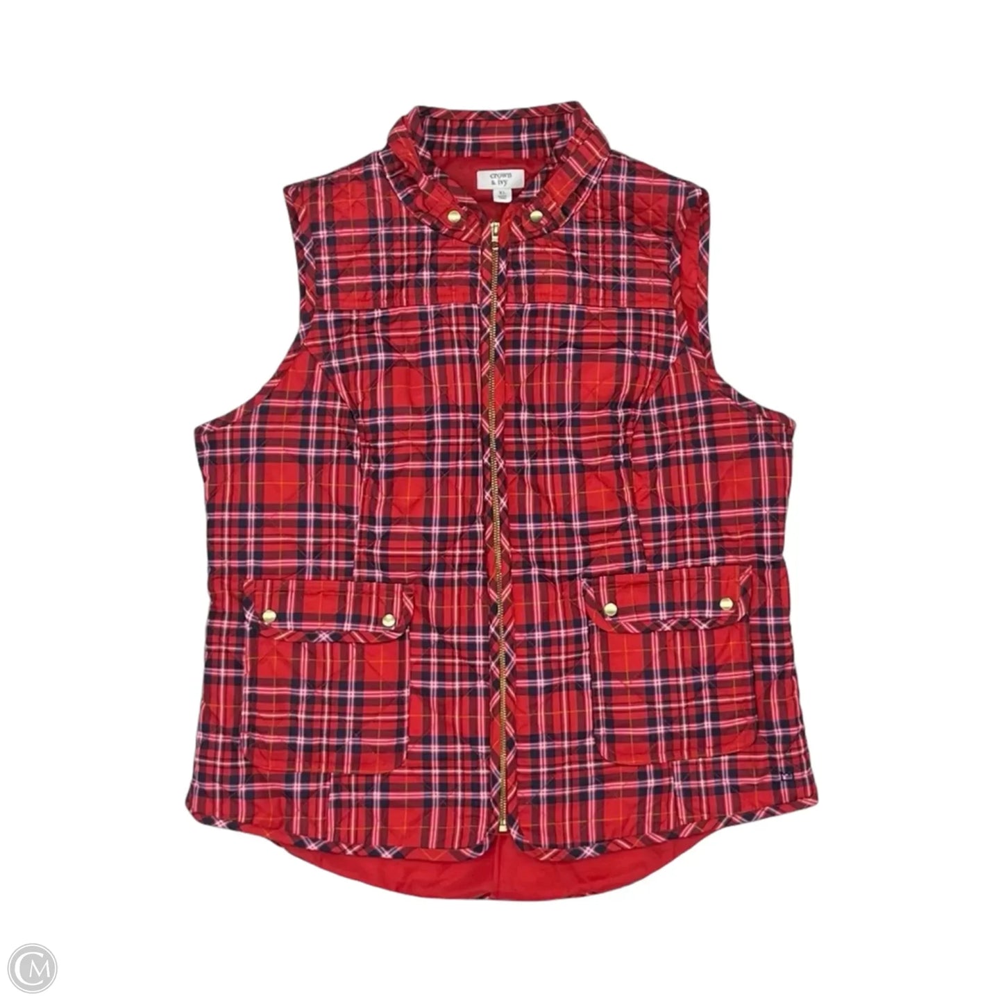 Vest Puffer & Quilted By Crown And Ivy In Blue & Red, Size: Xl