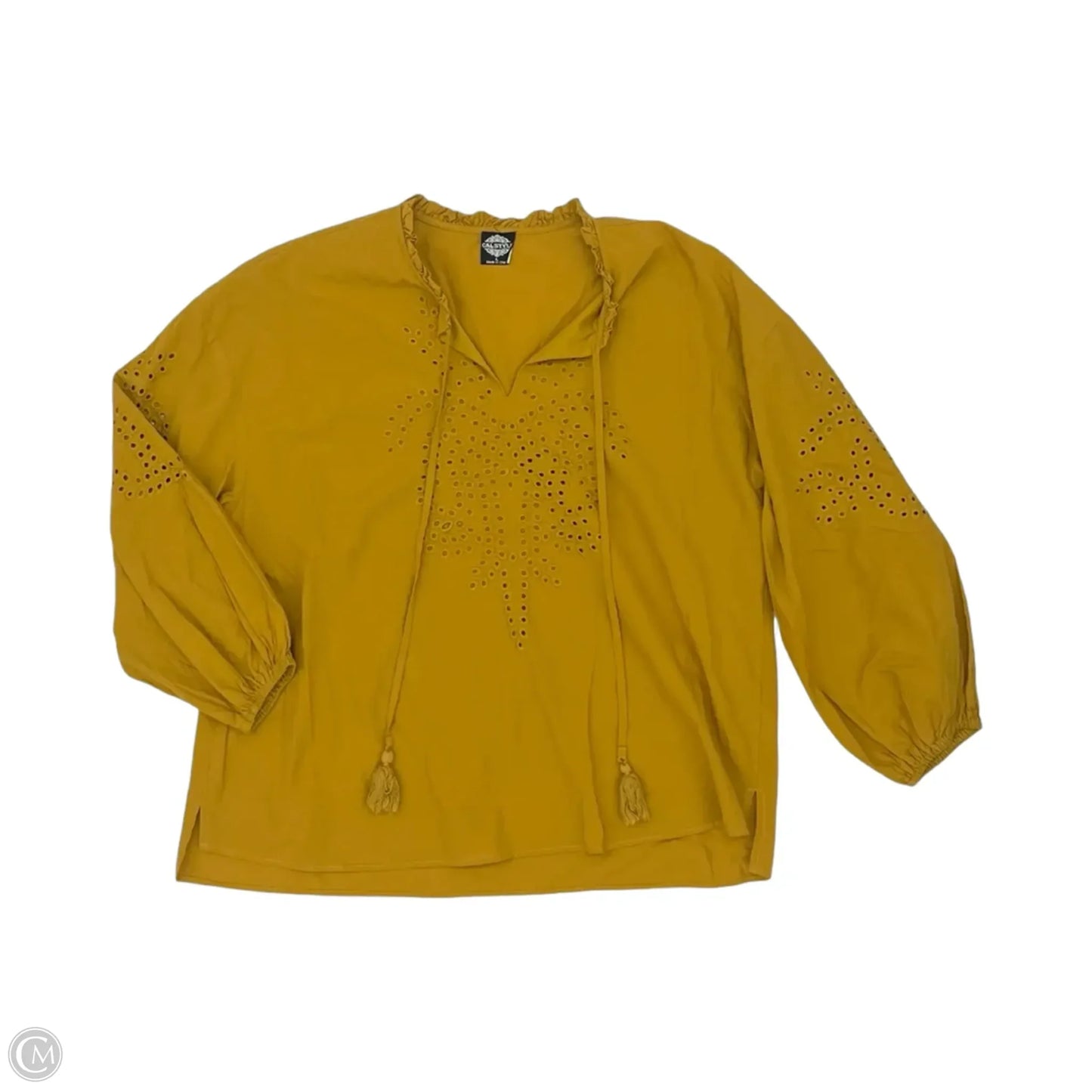 Blouse 3/4 Sleeve By Cal Style In Yellow, Size: L