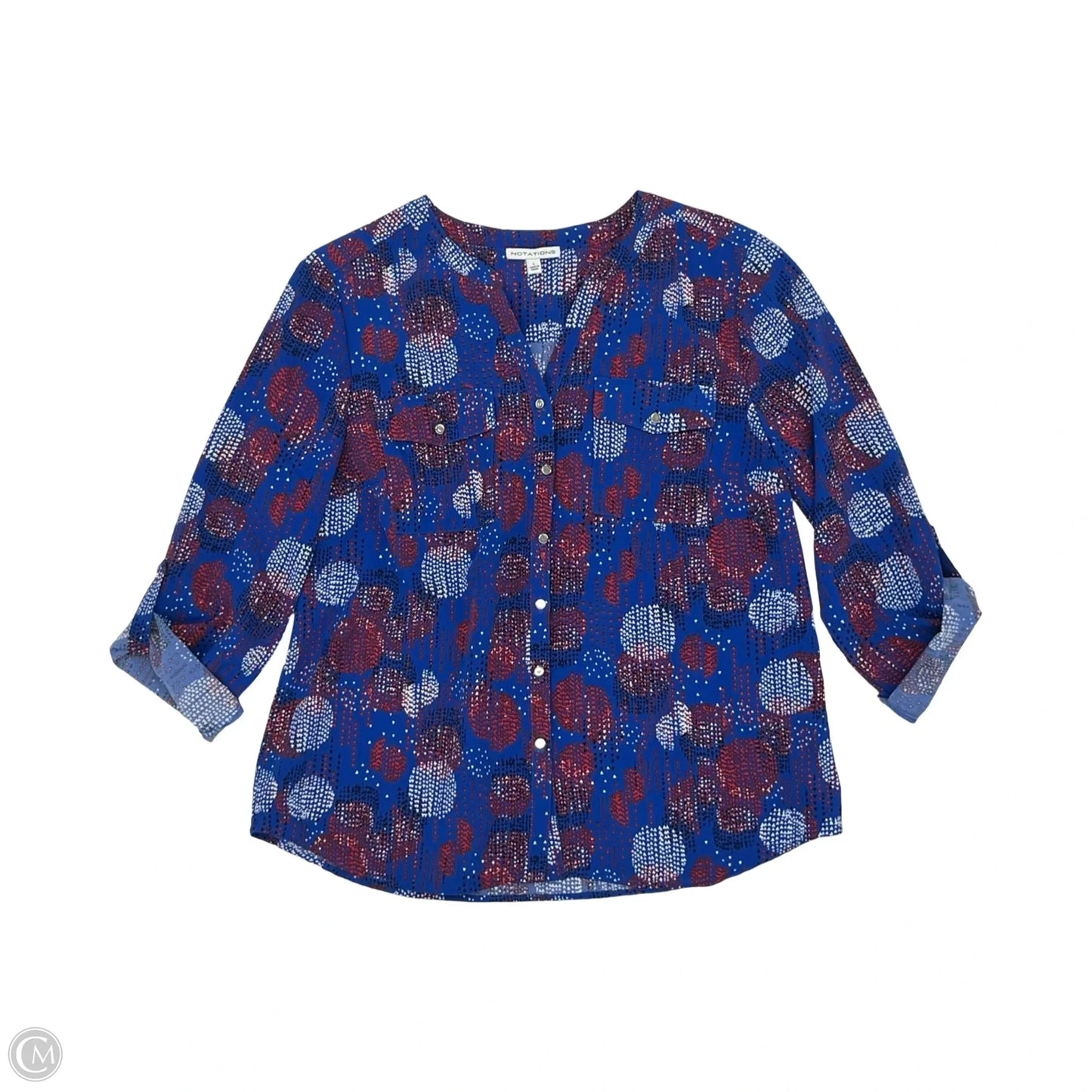 Blouse 3/4 Sleeve By Notations In Blue & Red & White, Size: L