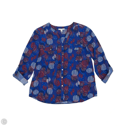 Blouse 3/4 Sleeve By Notations In Blue & Red & White, Size: L