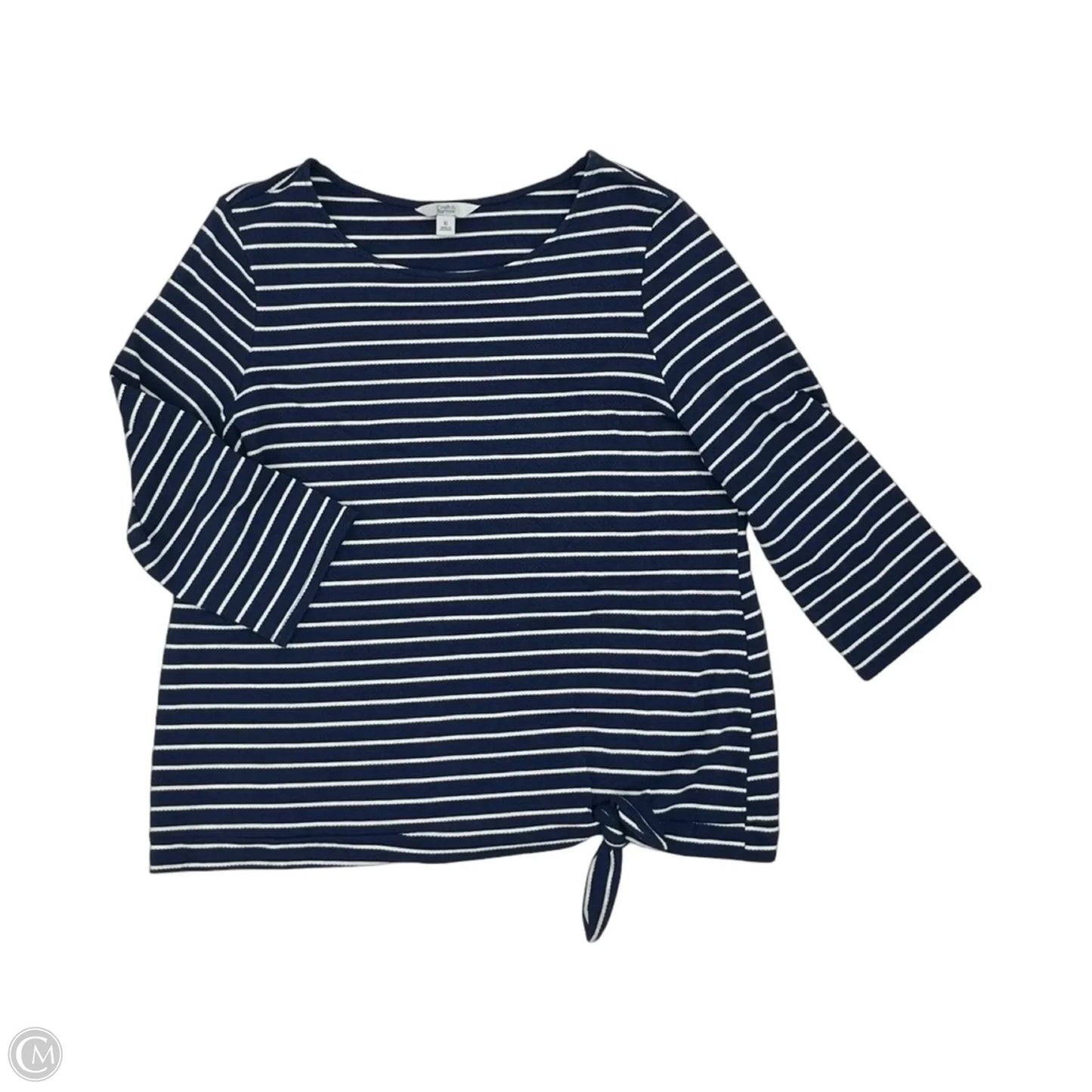 Top 3/4 Sleeve By Croft And Barrow In Blue & White, Size: Xl