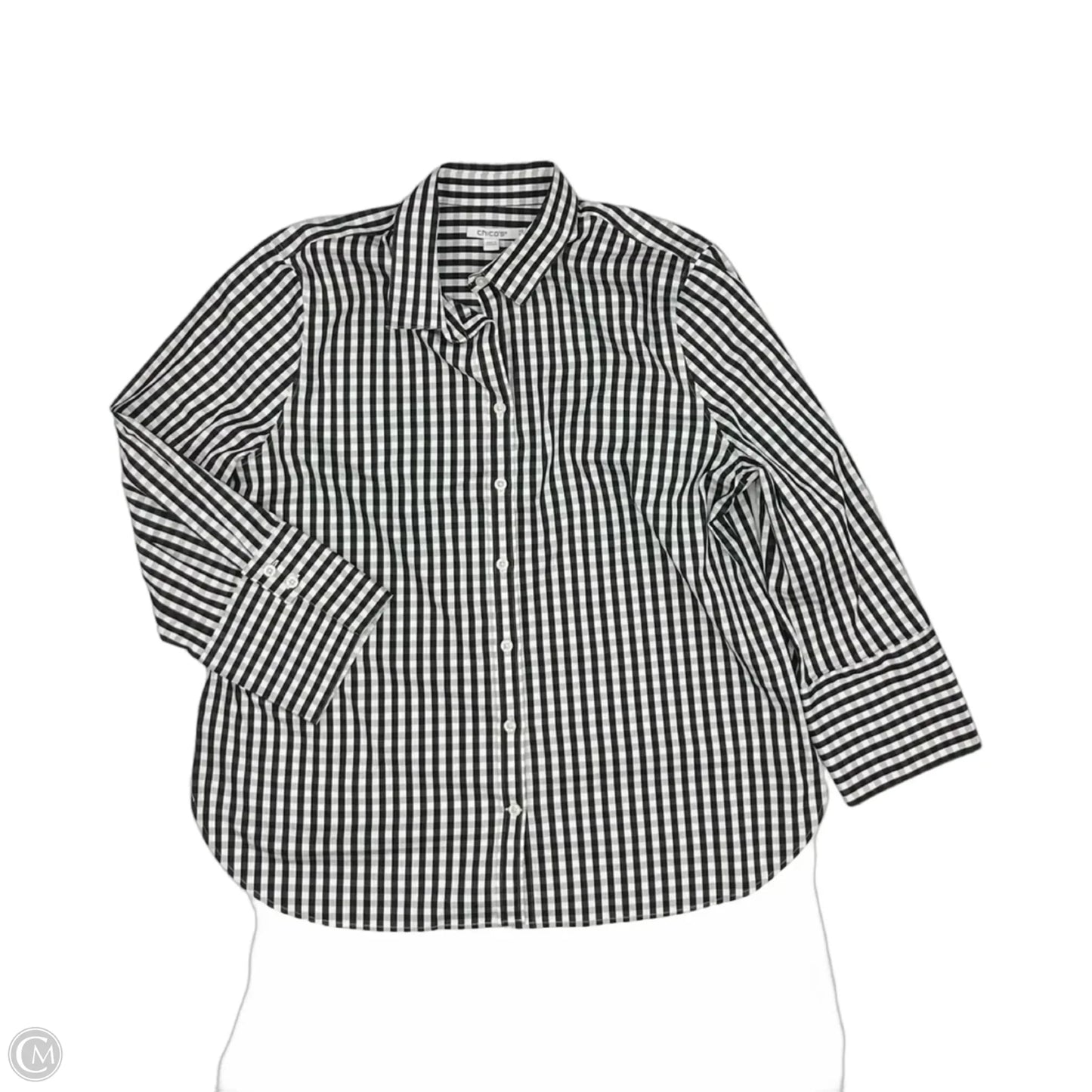 Blouse 3/4 Sleeve By Chicos In Black & White, Size: L