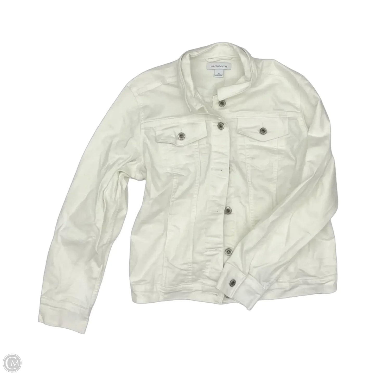 Jacket Denim By Liz Claiborne In White Denim, Size: Xl