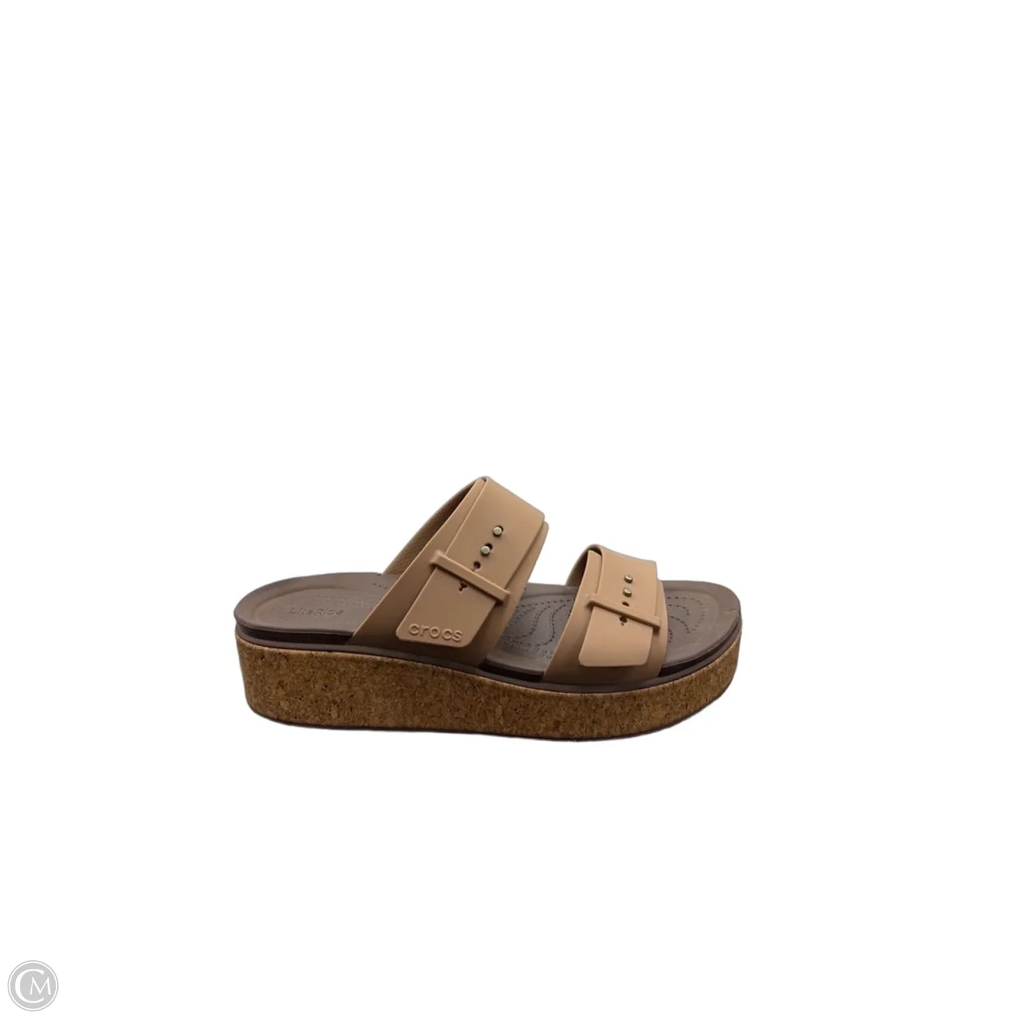 Sandals Heels Wedge By Crocs In Tan, Size: 9