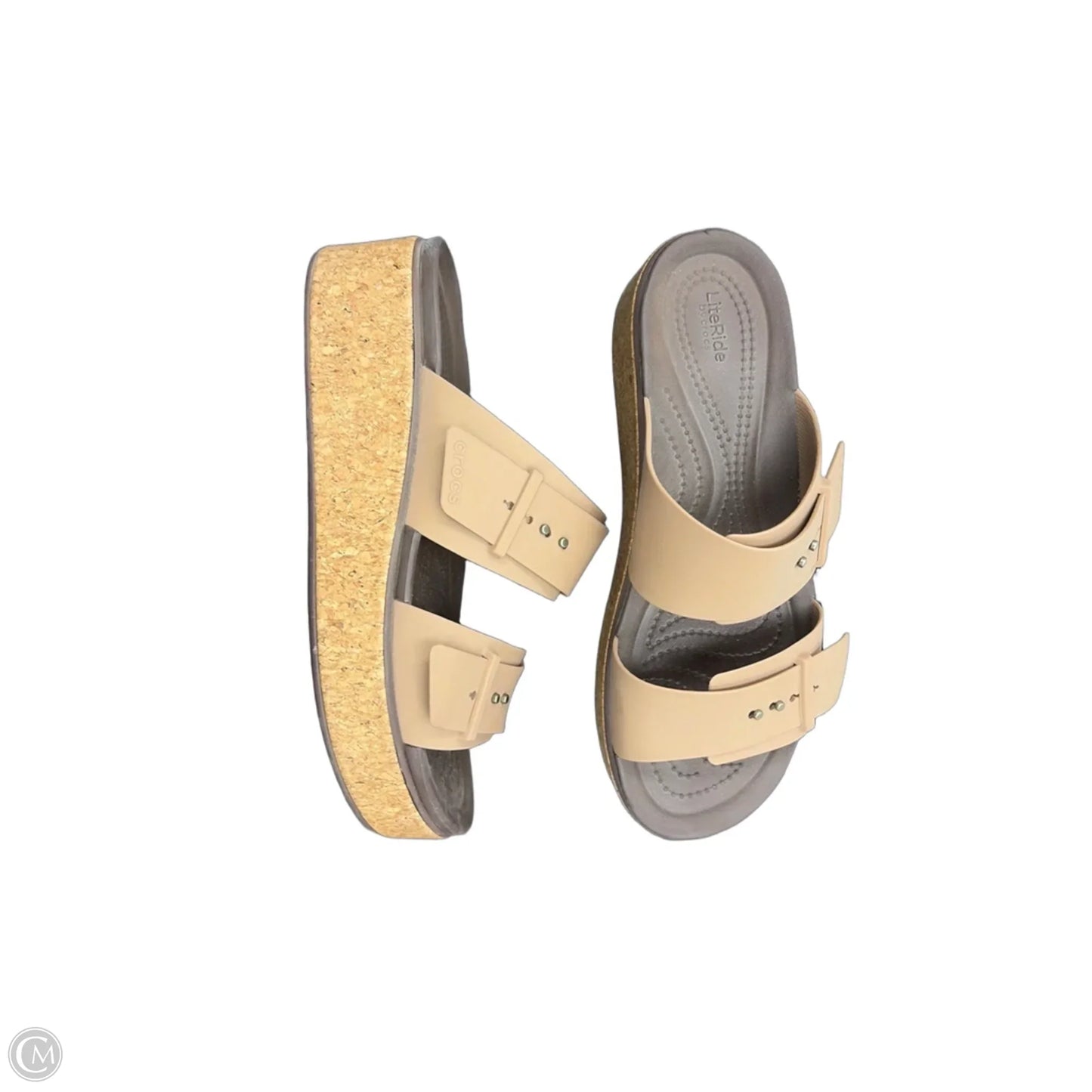 Sandals Heels Wedge By Crocs In Tan, Size: 9