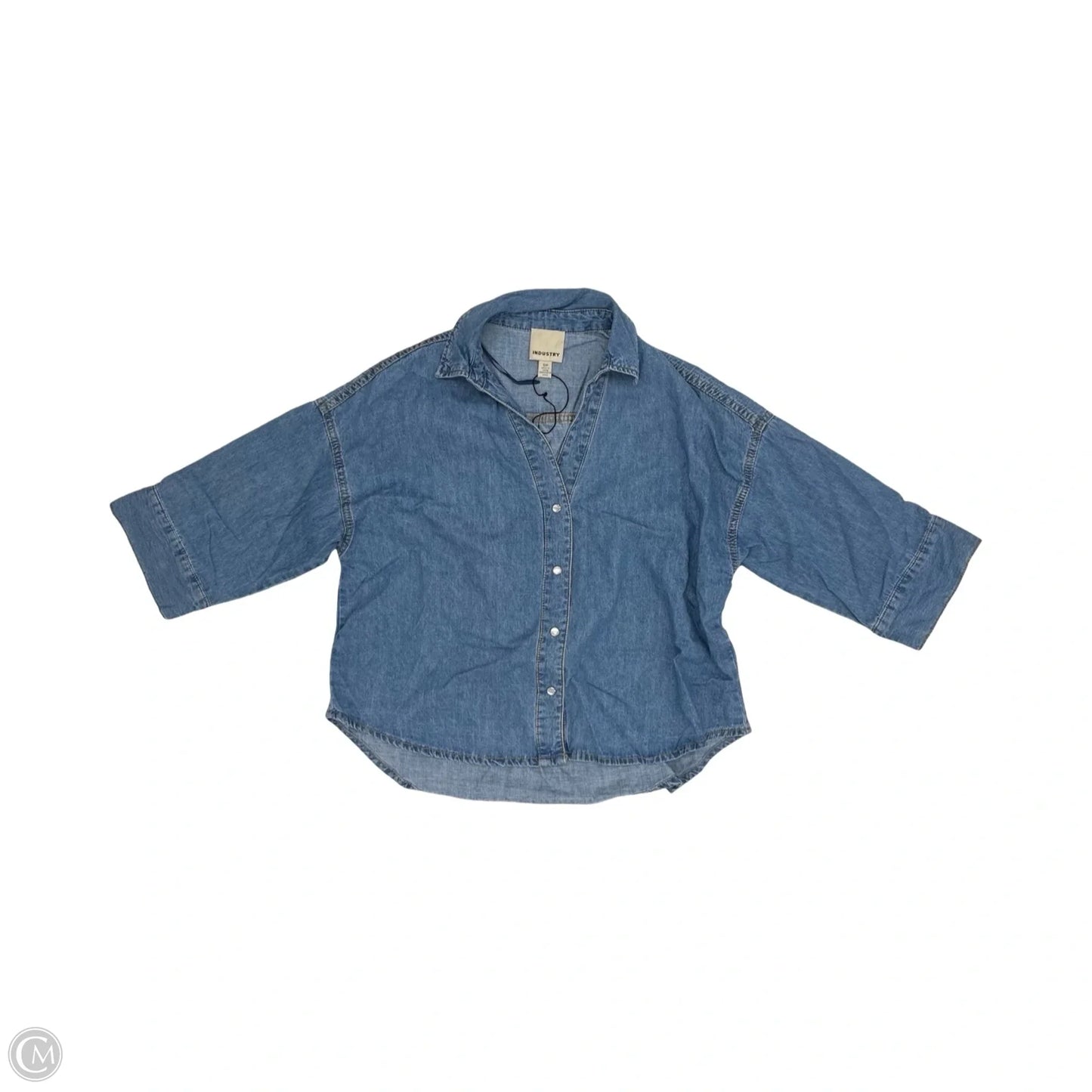 Blouse Short Sleeve By Industry In Blue Denim, Size: S