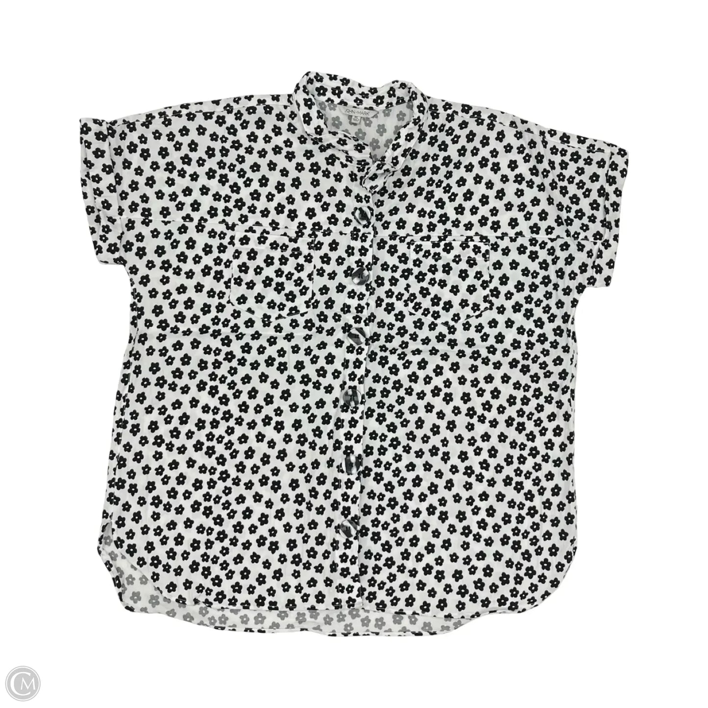 Blouse Short Sleeve By John Mark In Black & White, Size: Xl