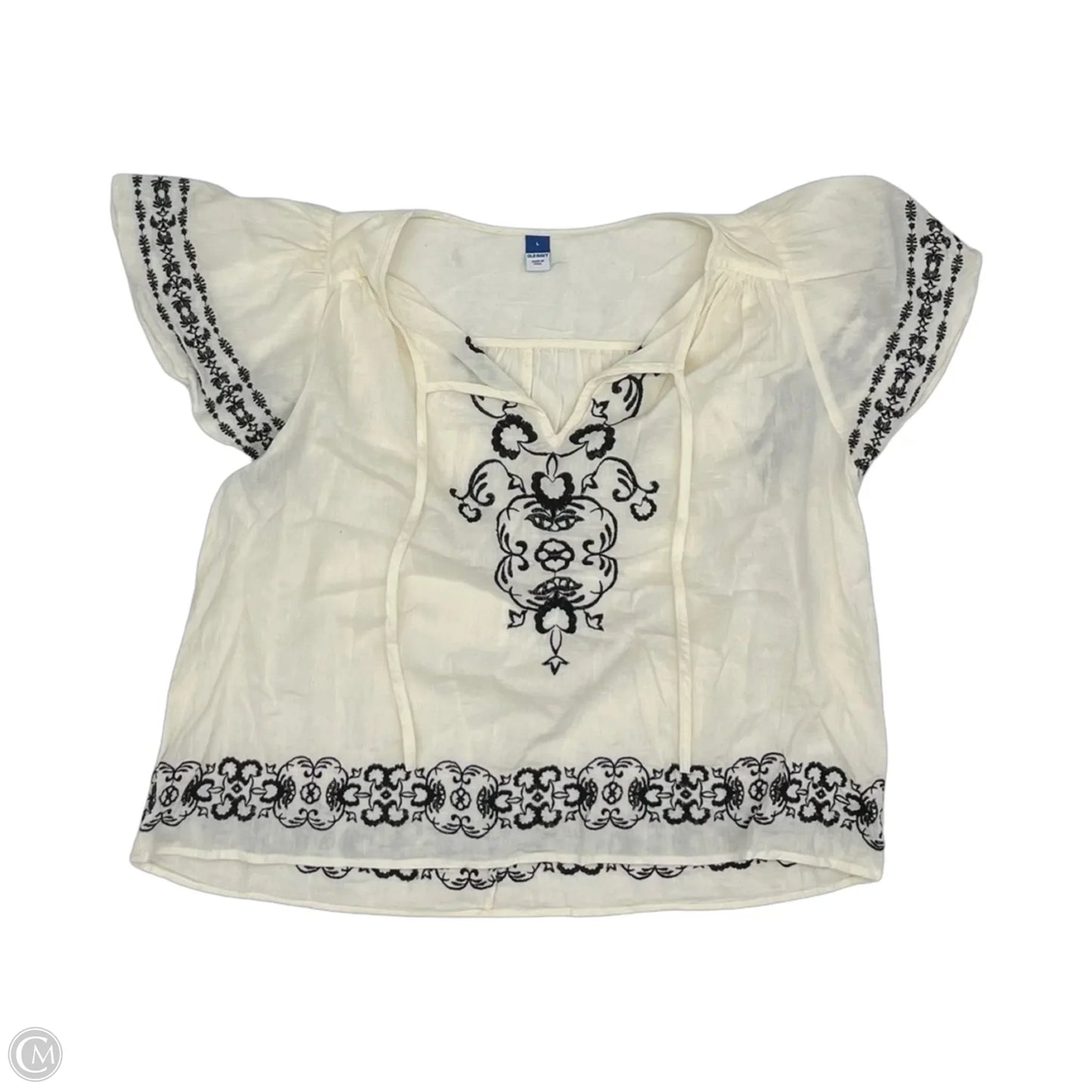 Blouse Short Sleeve By Old Navy In Black & Cream, Size: L