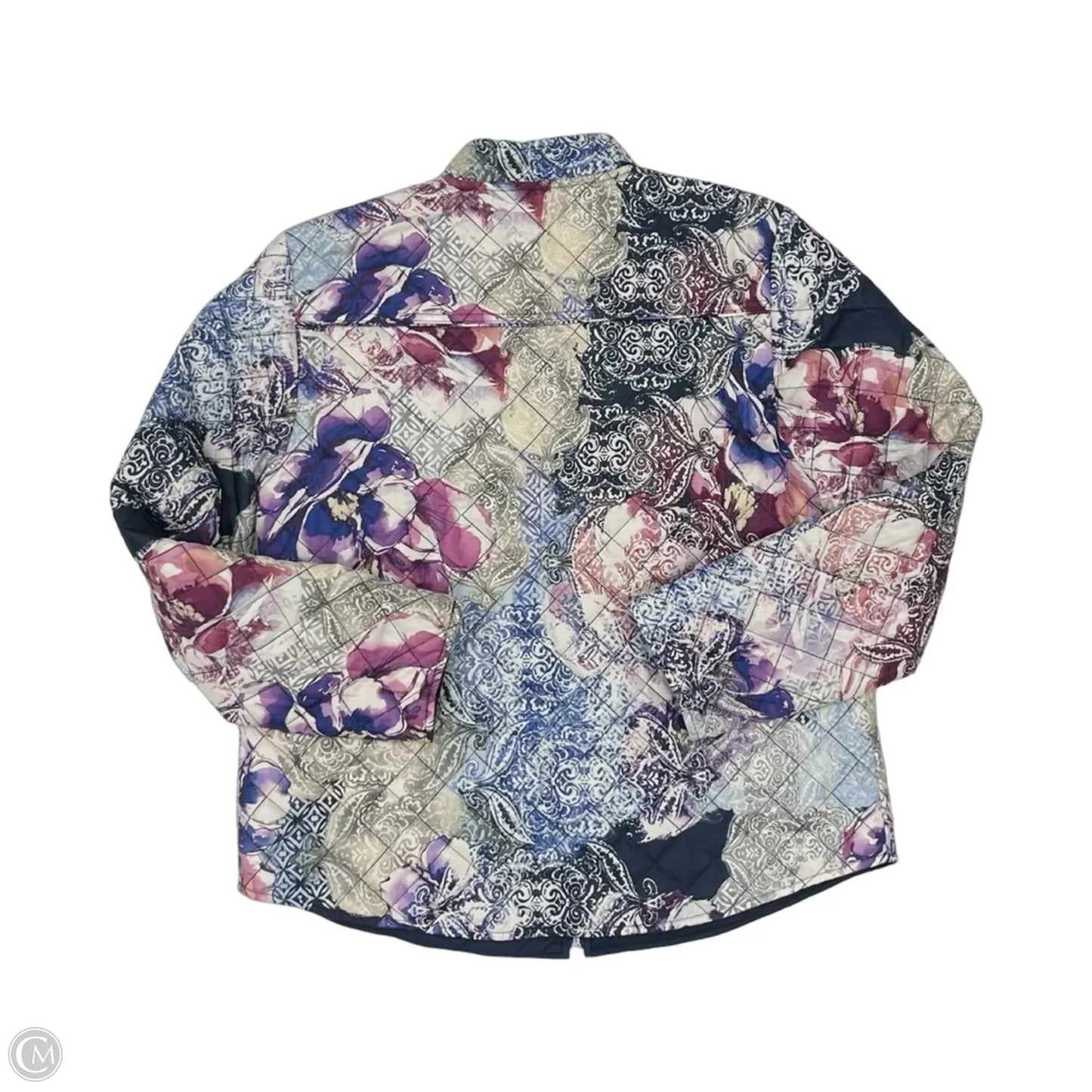 Jacket Puffer & Quilted By Chicos In Blue & Cream, Size: M