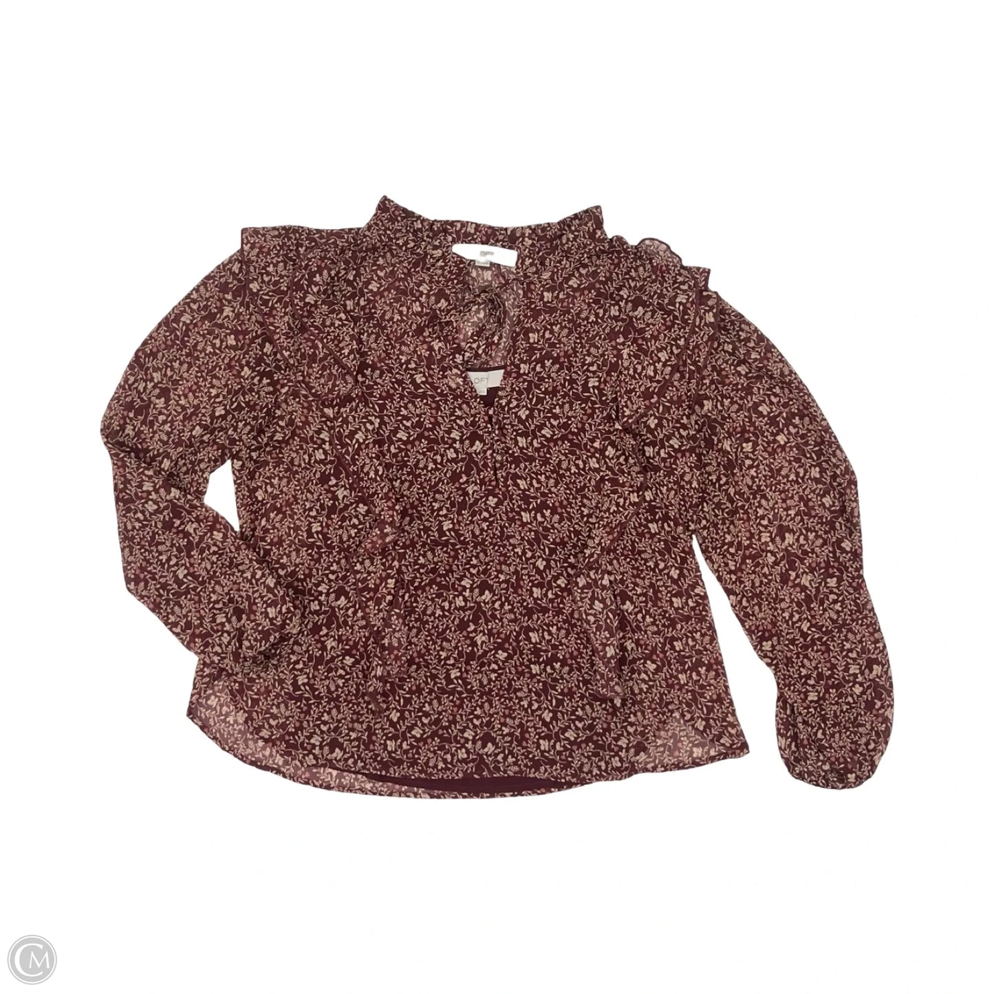 Blouse Long Sleeve By Loft In Maroon, Size: S