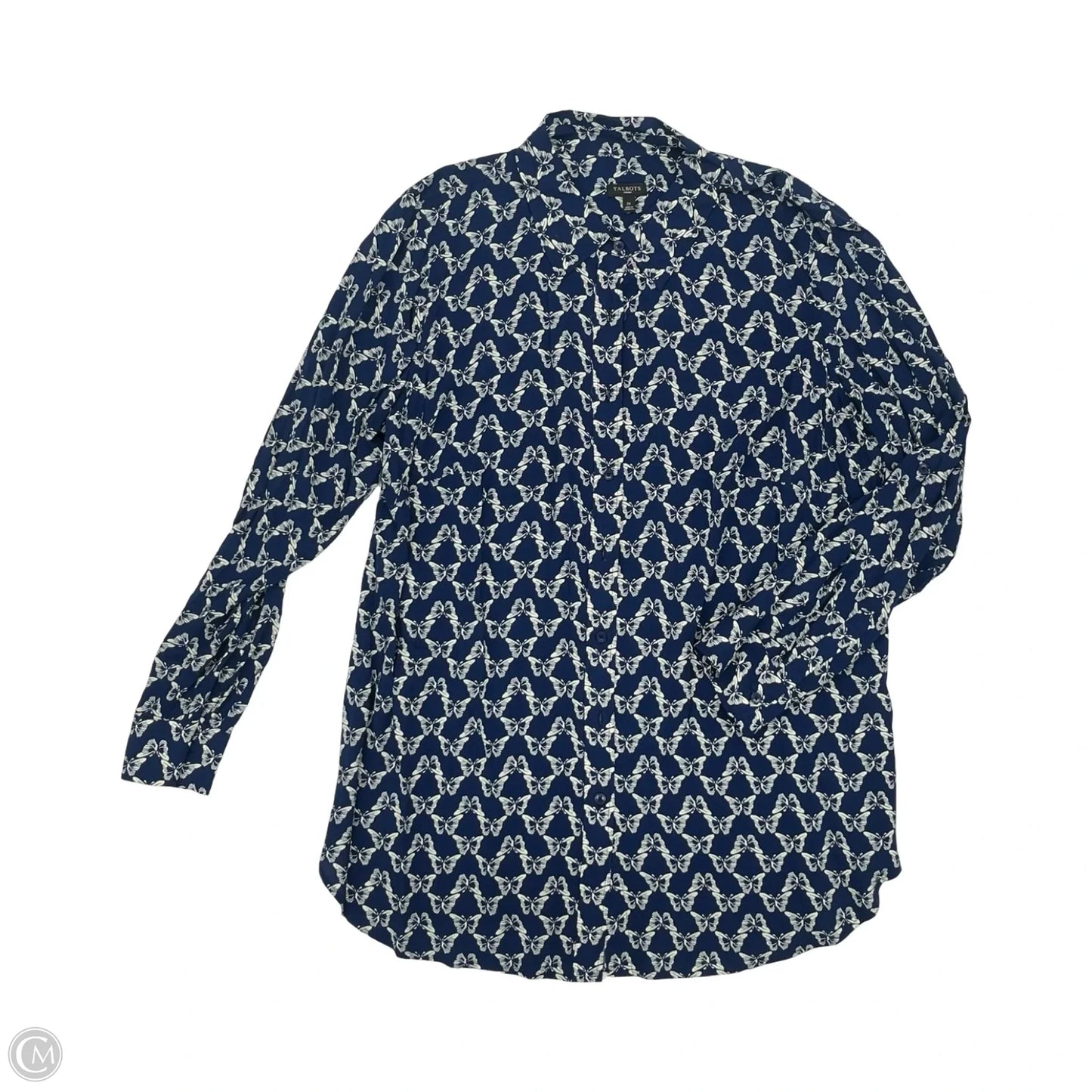 Blouse Long Sleeve By Talbots In Blue & White, Size: 1x