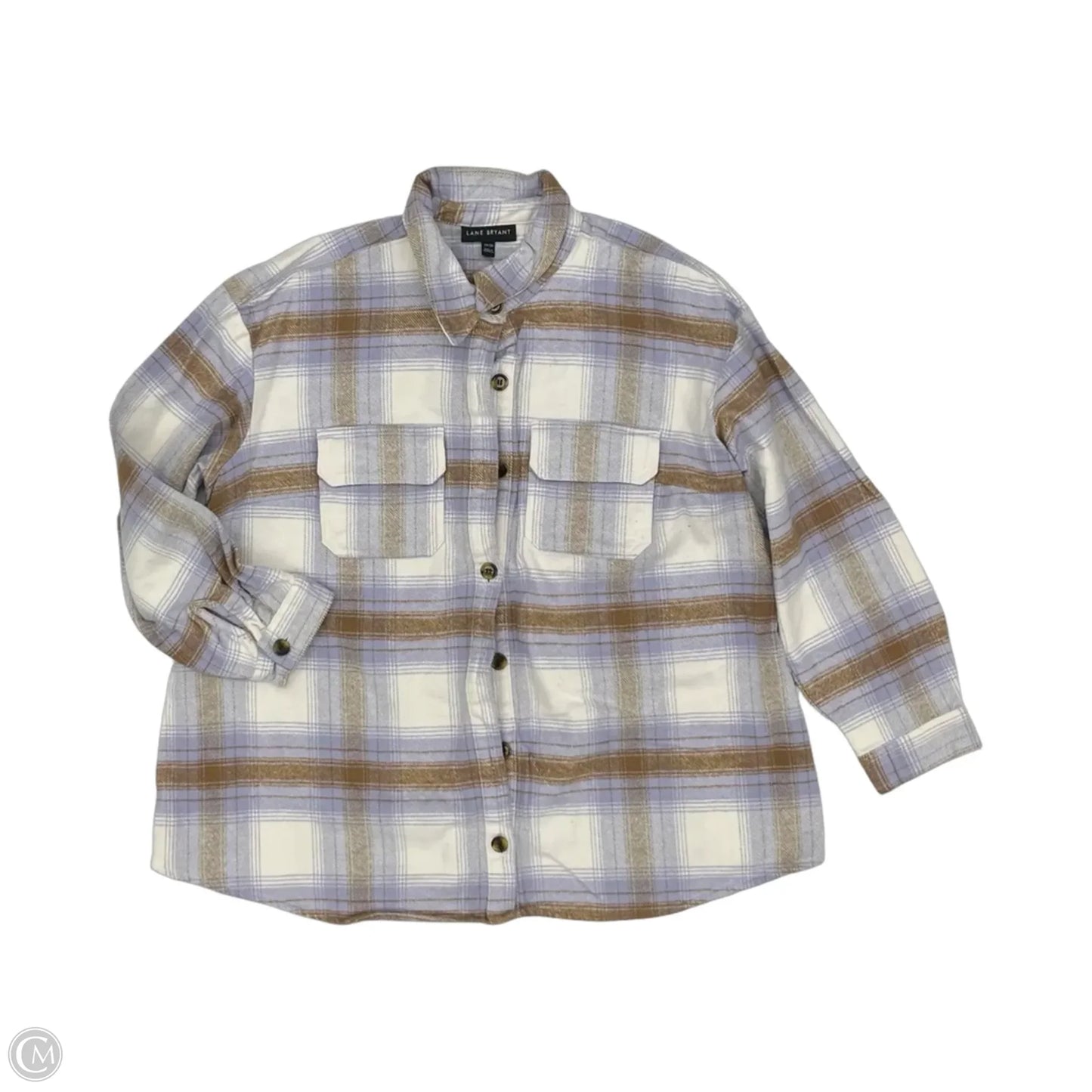 Jacket Shirt By Lane Bryant In Blue & Tan, Size: 1x