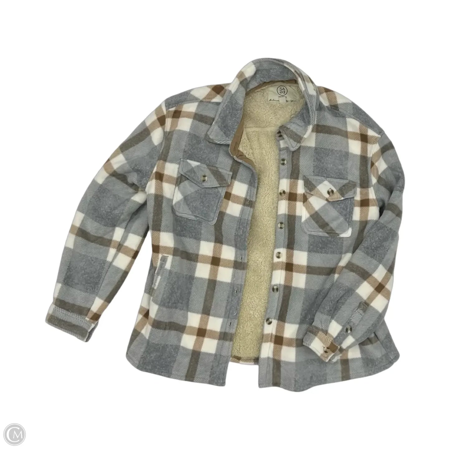Jacket Shirt By Sage In Grey & White, Size: Xl