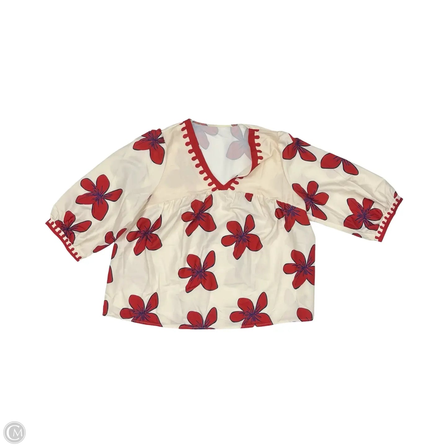 Blouse 3/4 Sleeve By Shein In Cream & Red, Size: 2x