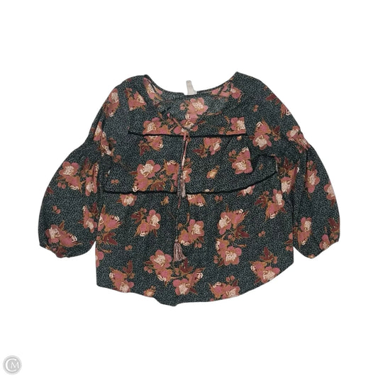 Blouse Long Sleeve By Knox Rose In Black & Pink, Size: Xxl