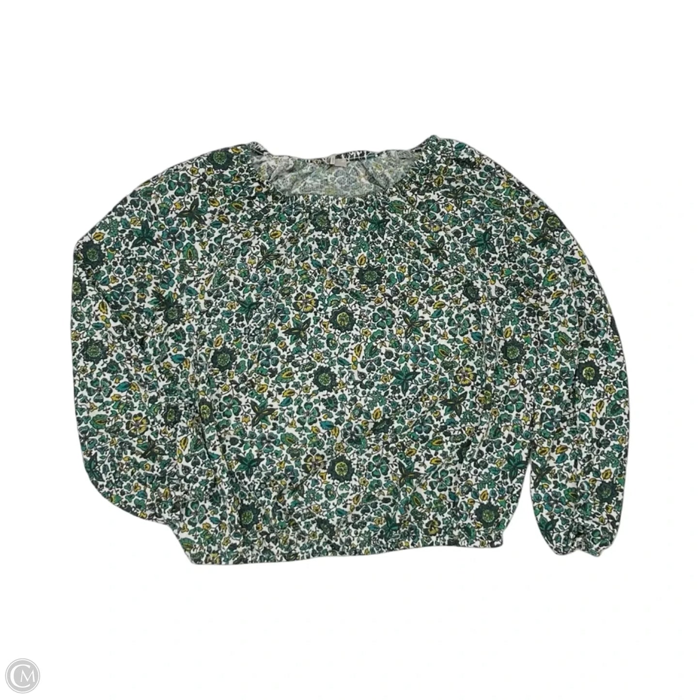Blouse Long Sleeve By Loft In Green & White, Size: S
