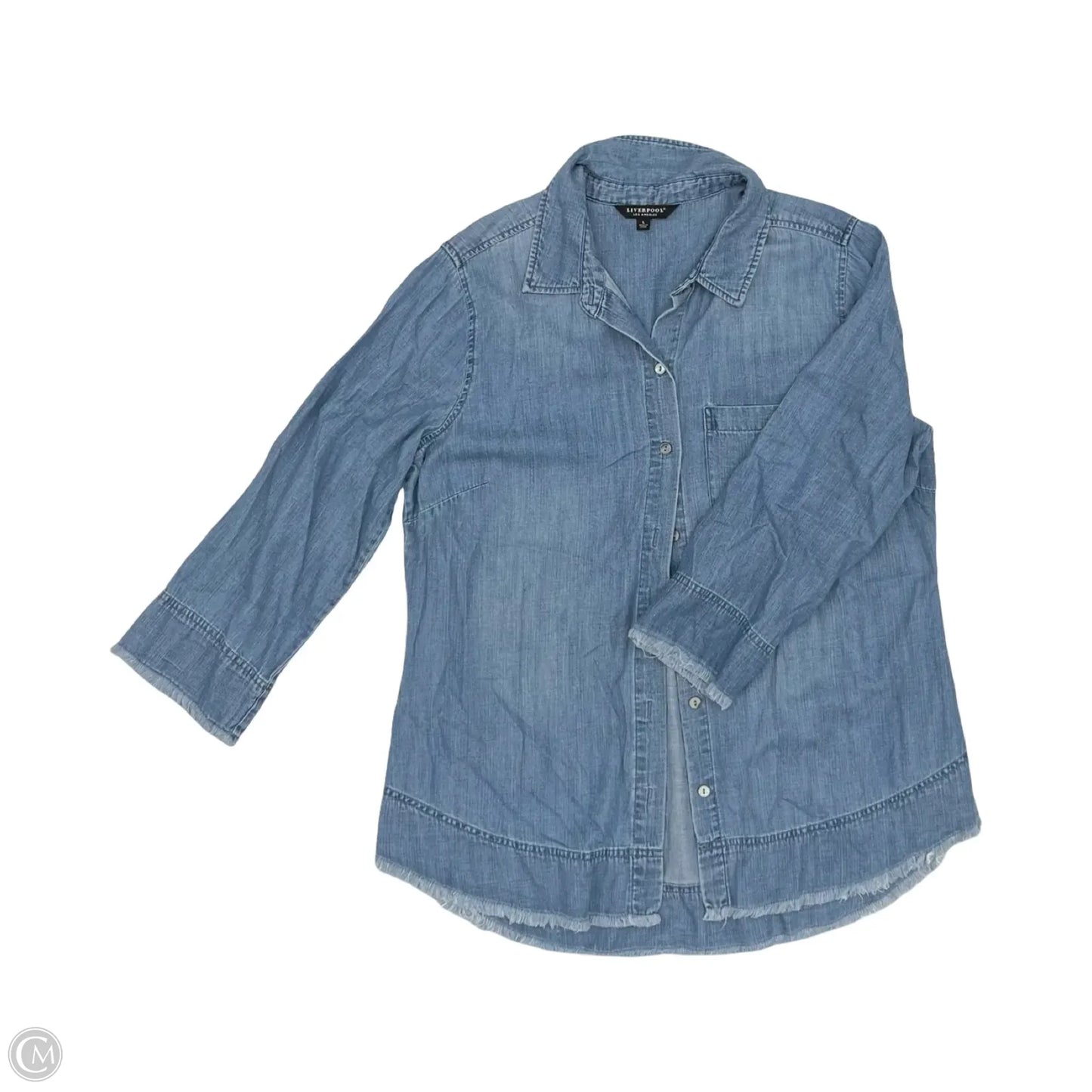 Blouse Long Sleeve By Liverpool In Blue Denim, Size: L