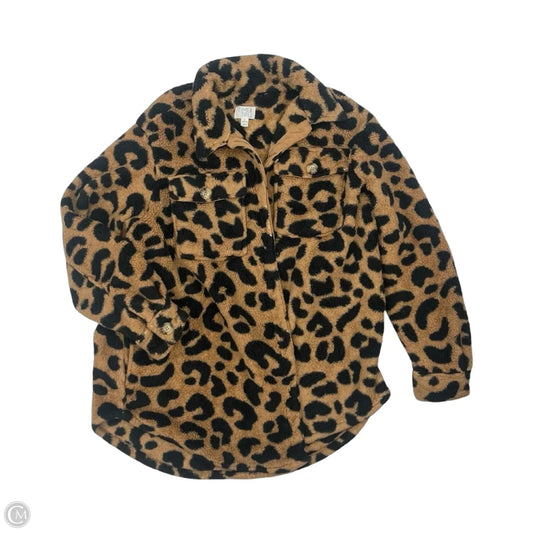 Jacket Faux Fur & Sherpa By Time And Tru In Black & Tan, Size: L