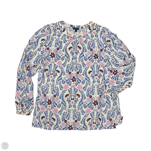 Blouse Long Sleeve By Talbots In Blue & White, Size: L