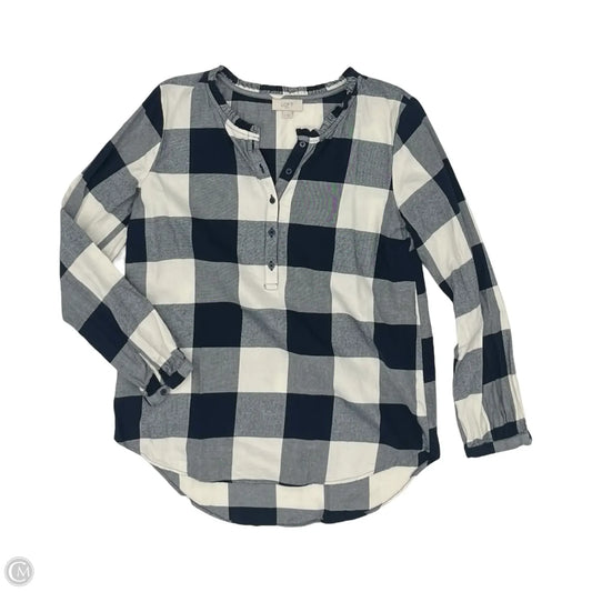 Blouse Long Sleeve By Loft In Blue & White, Size: S
