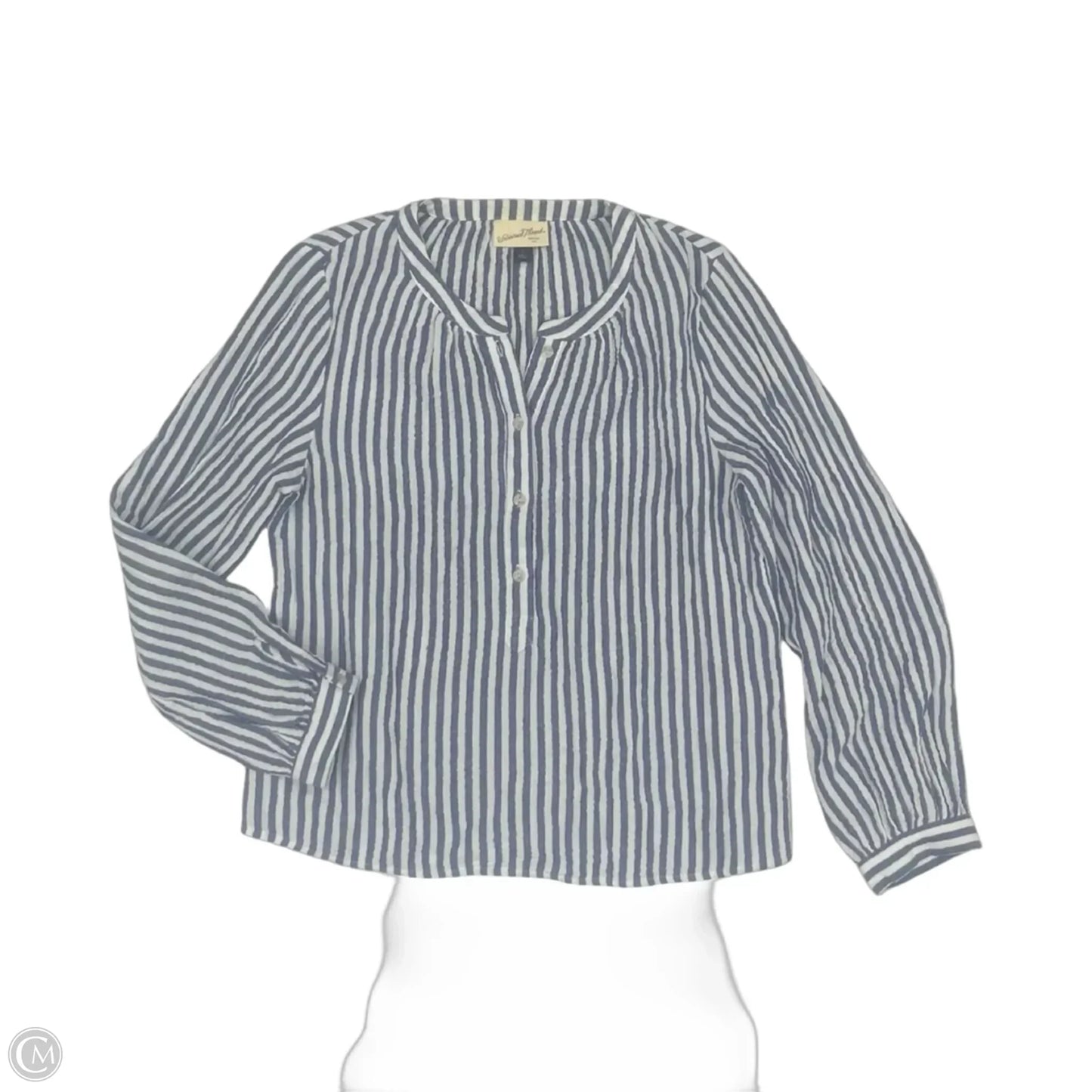 Blouse Long Sleeve By Universal Thread In Blue & White, Size: S