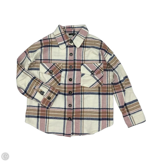 Jacket Shirt By Blu Pepper In Cream & Pink, Size: L