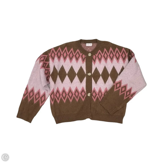Sweater Cardigan By Pink Lily In Brown & Pink, Size: M