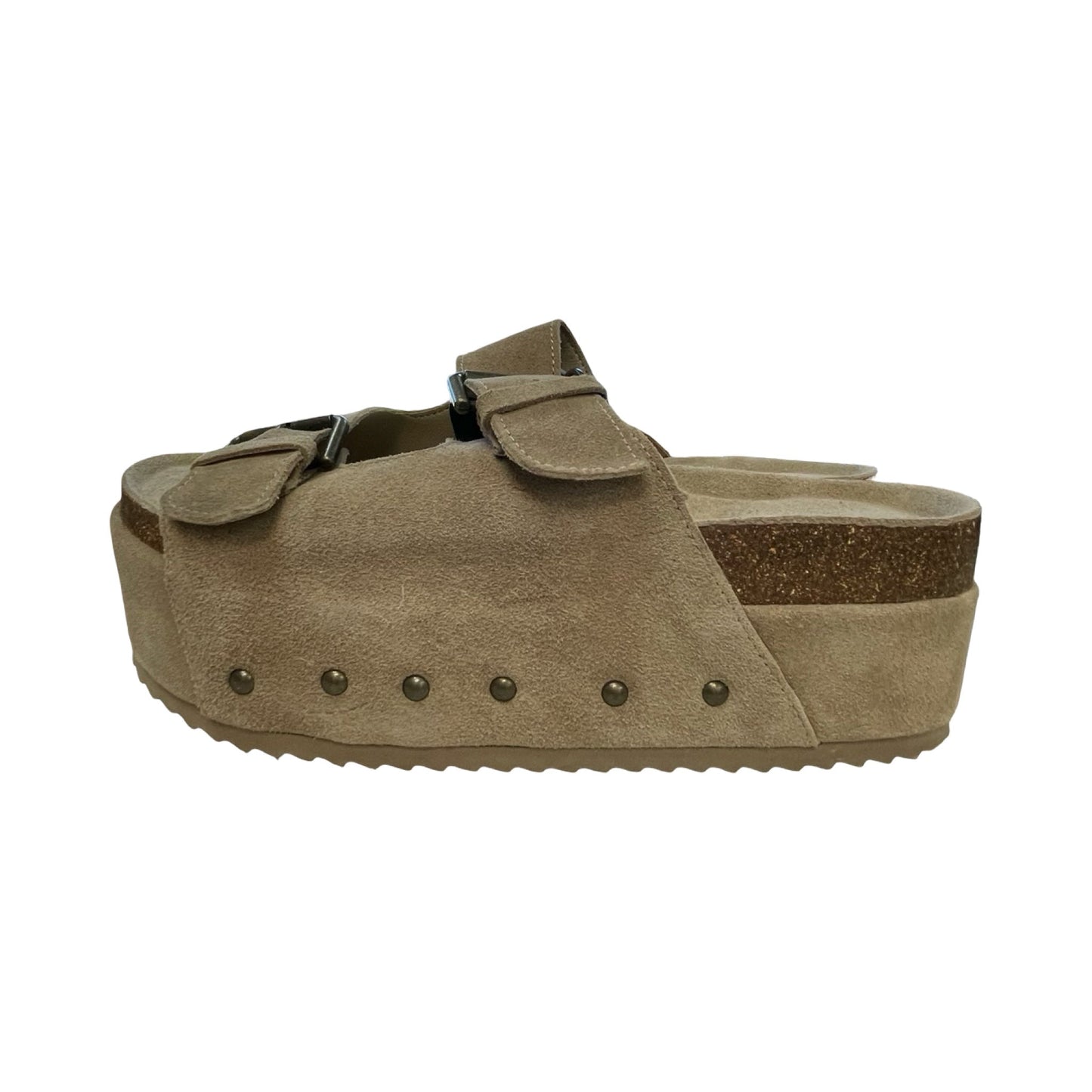Sandals Heels Block By Cushionaire In Taupe, Size:8.5