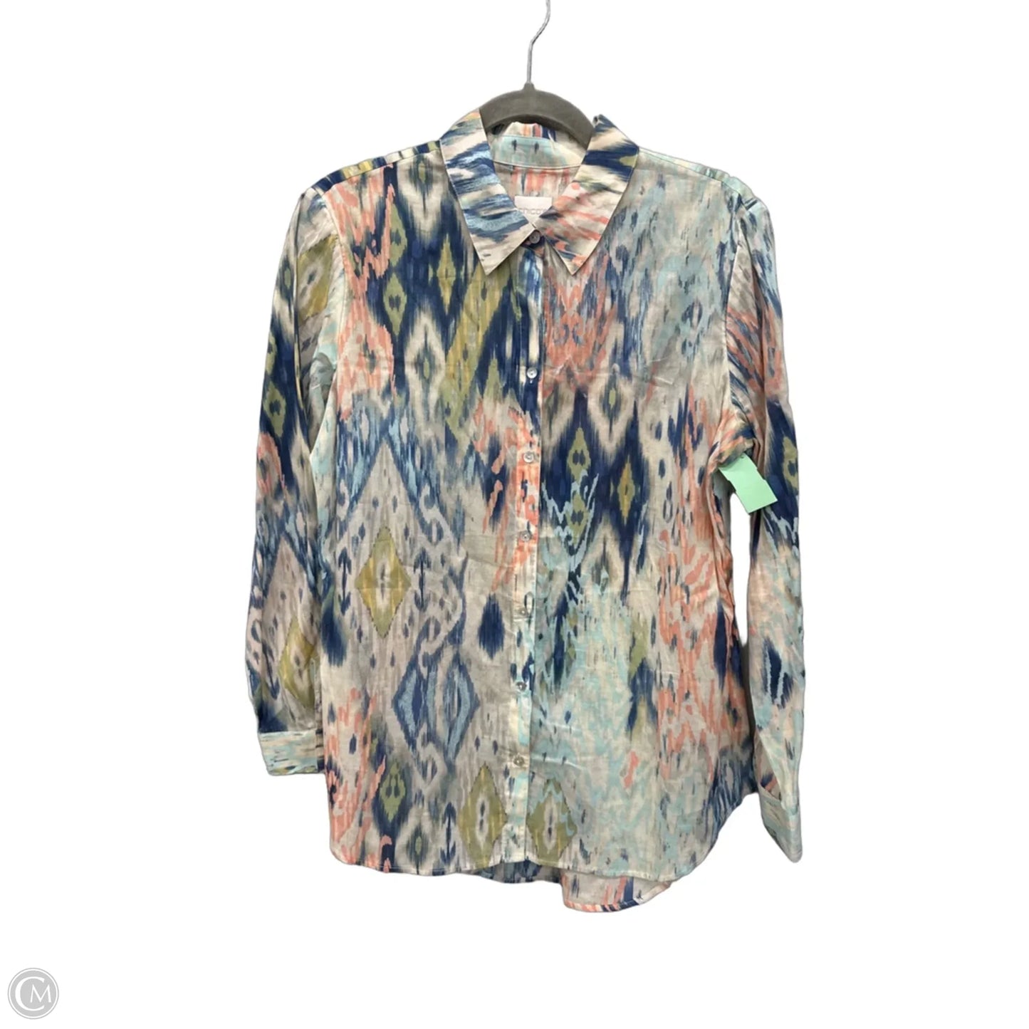 Blouse 3/4 Sleeve By Chicos In Blue & Green, Size: M