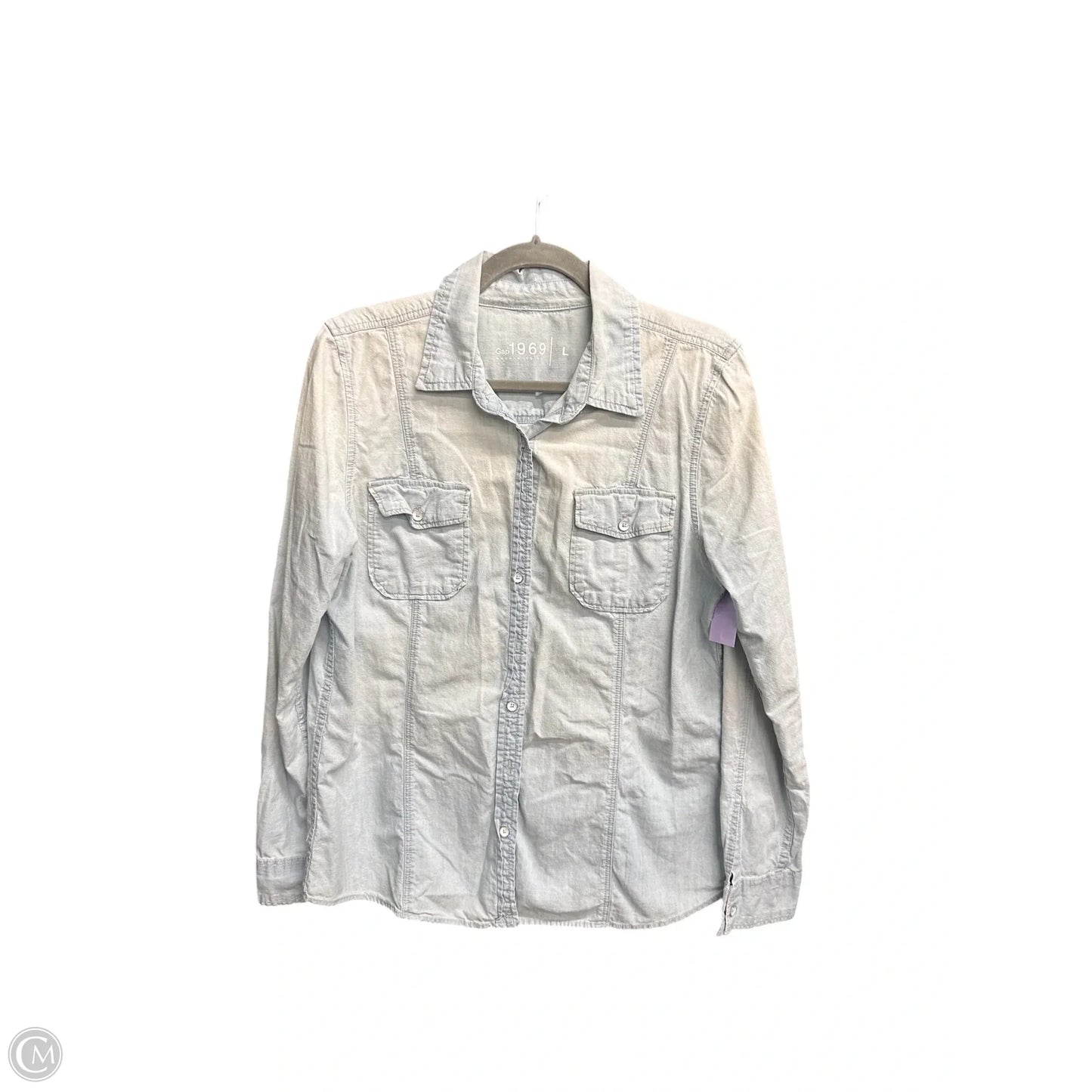 Blouse Long Sleeve By Gap In Blue Denim, Size: L